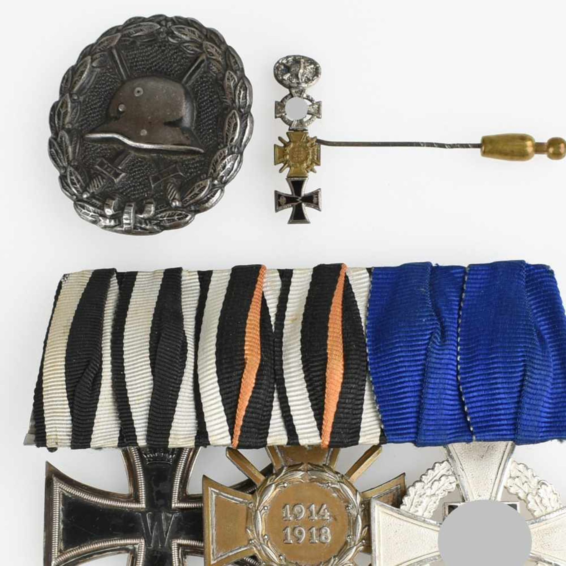 Ordensspange, Miniatur und Verwundetenabzeichen III. Reich 1 x dreiteilige Bandspange: Eisernes