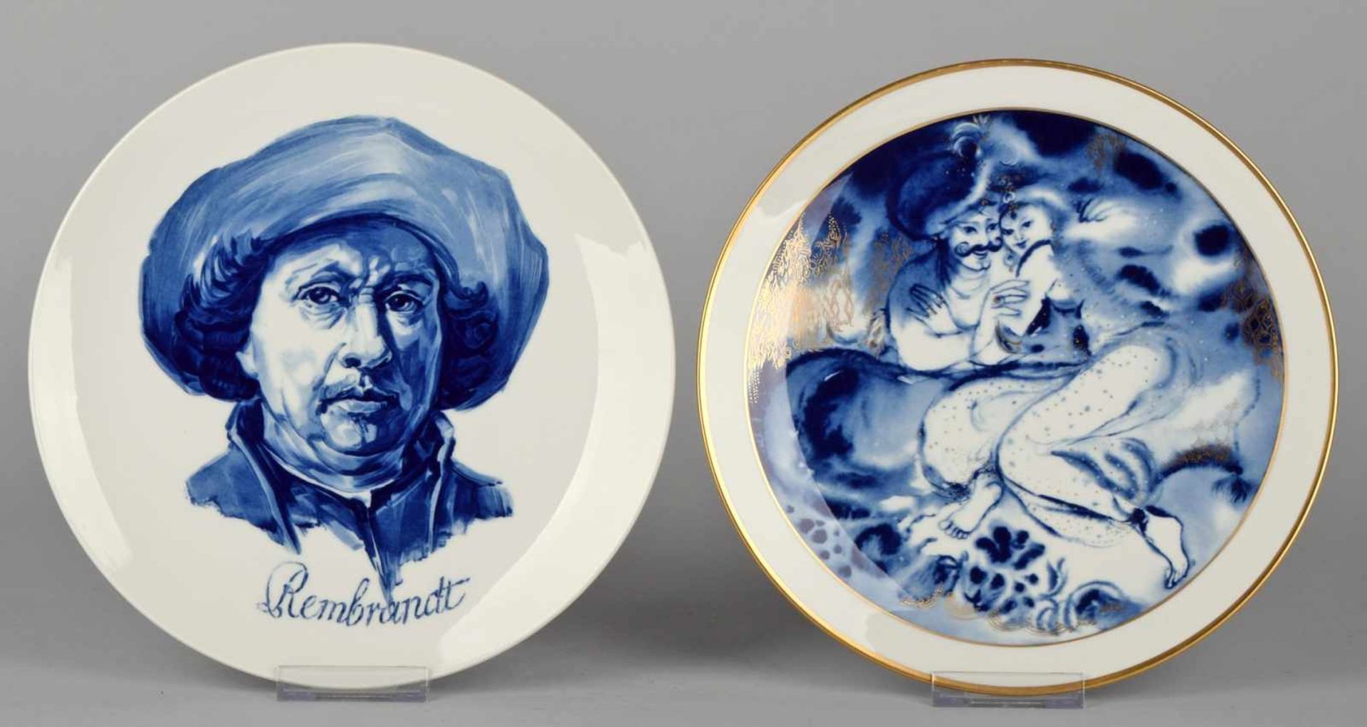Zwei Wandteller Manufaktur Meissen, Schwerter unterglasurblau, I. Wahl, in Unterglasurblau - Bild 2 aus 2
