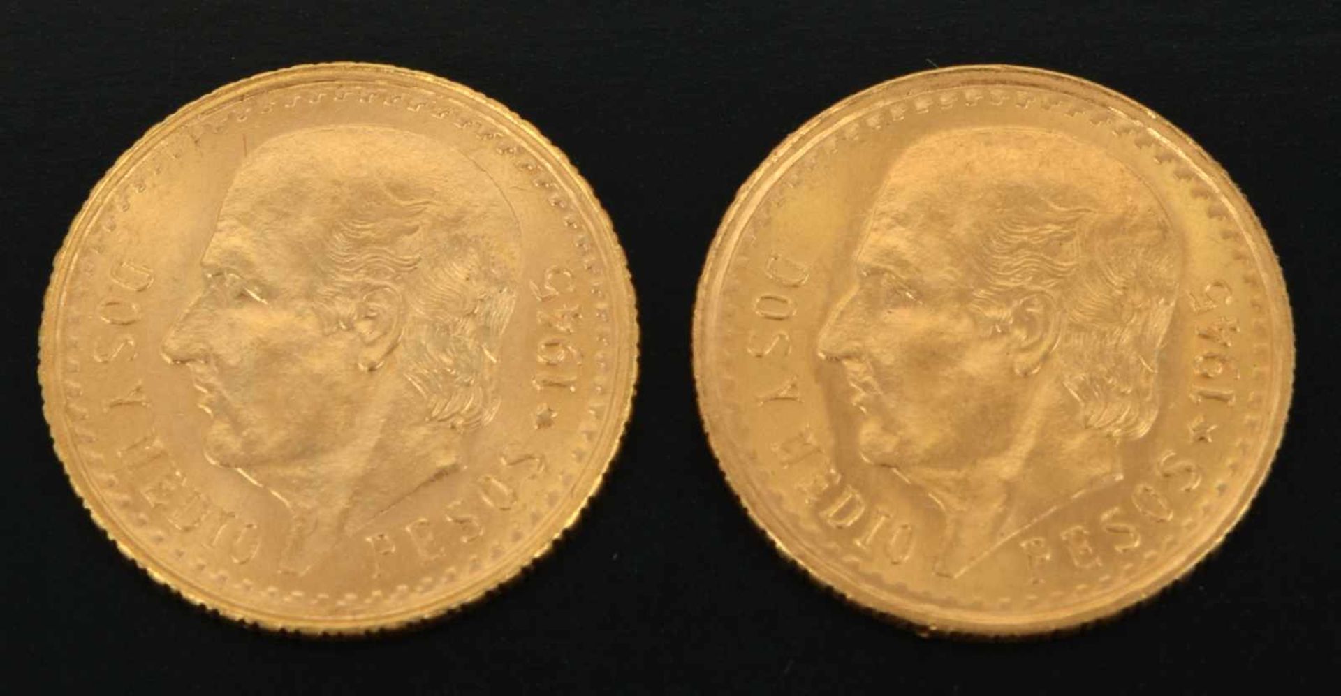 Paar Goldmünzen Mexiko - Centenario 2 x 2,5 Pesos in Gold, 900/1000, D ca. 15,5 mm, 2,083 g, insg. - Bild 2 aus 3