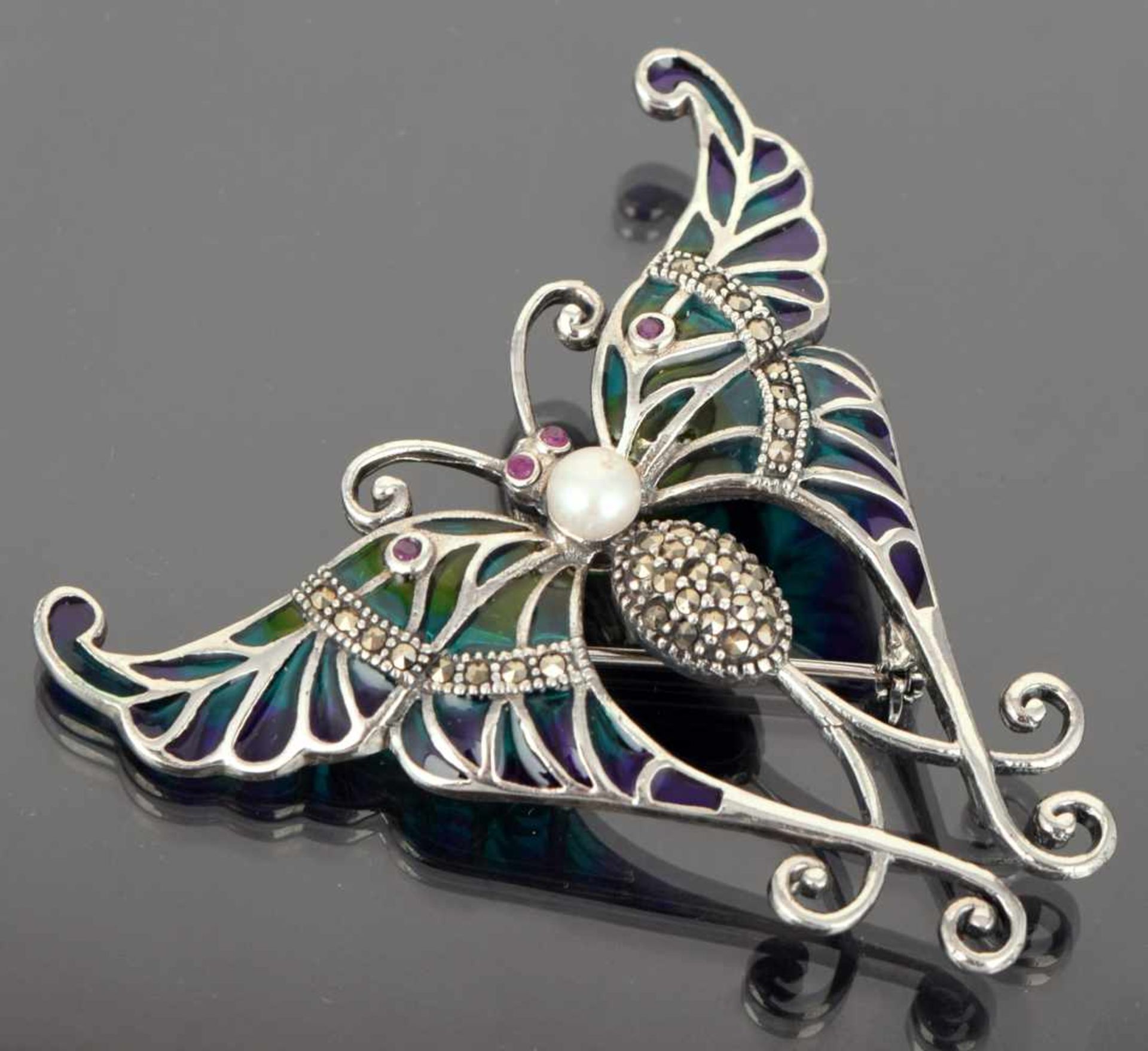 Figürlicher Broschanhänger Silber 925, stilisierte Schmetterlingsdarstellung geschmückt mit - Bild 3 aus 4