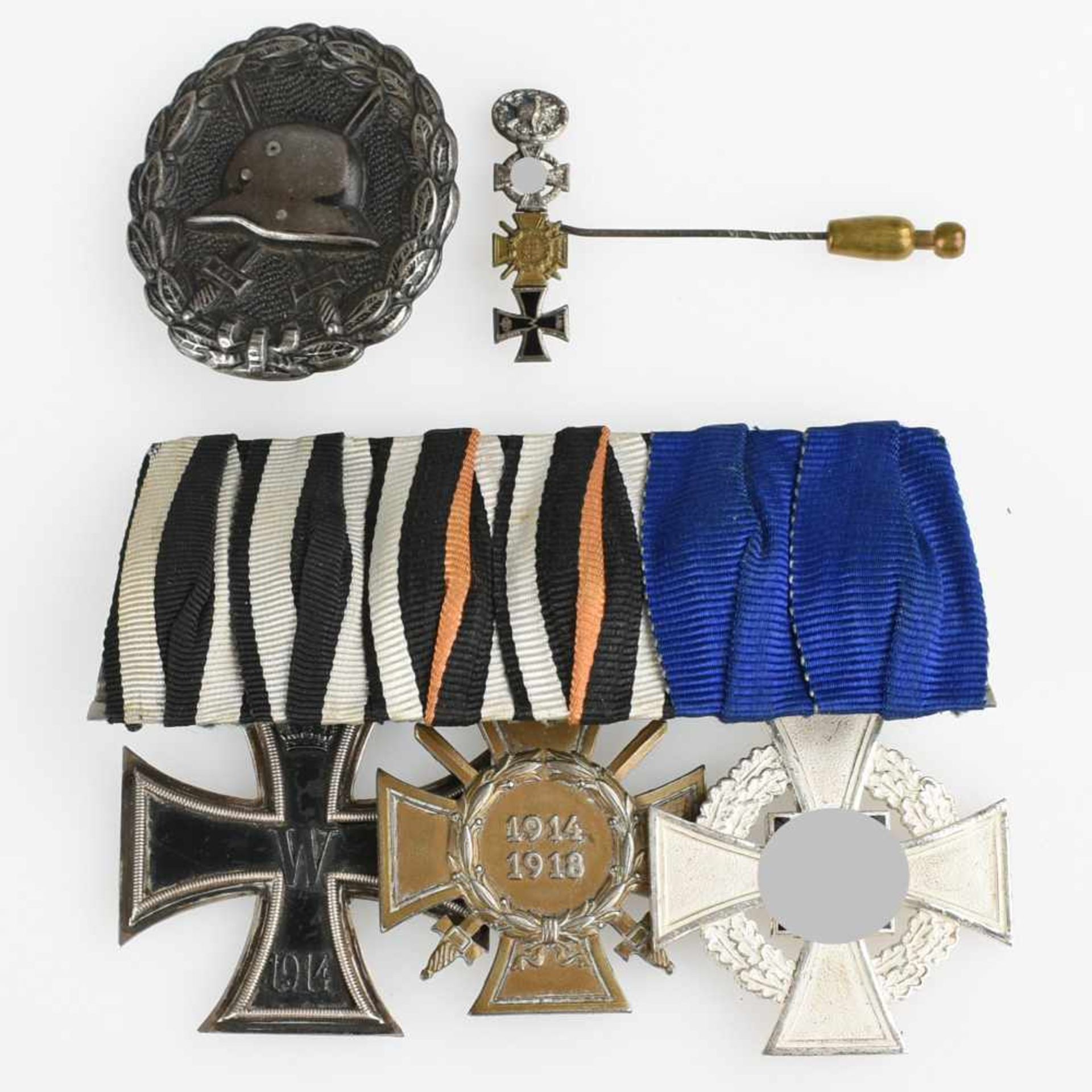 Ordensspange, Miniatur und Verwundetenabzeichen III. Reich 1 x dreiteilige Bandspange: Eisernes - Bild 2 aus 3