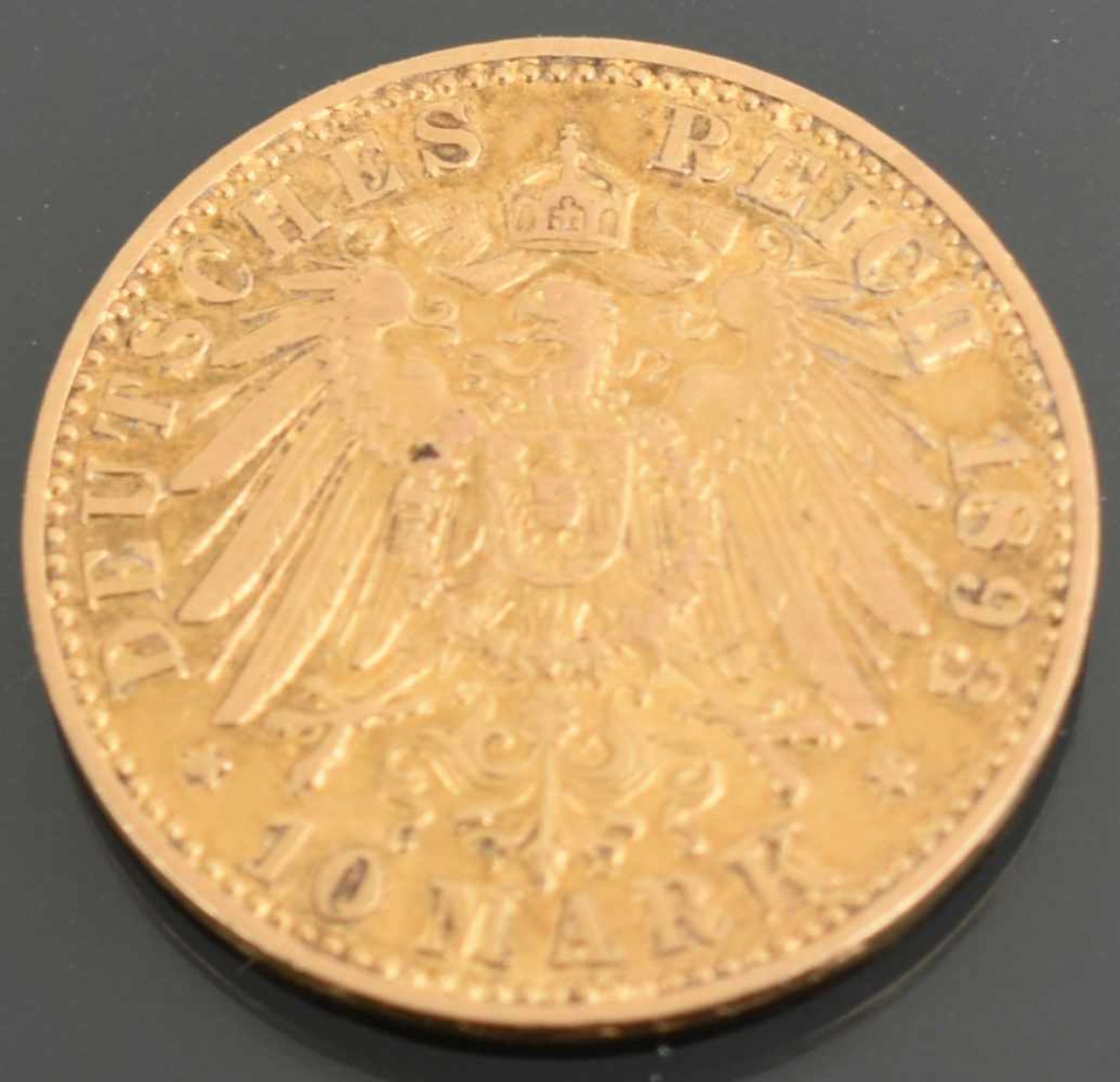 Goldmünze Kaiserreich - Preußen 1893 10 Mark in Gold, 900/1000, 3,98 g, av. Wilhelm II. Deutscher - Bild 3 aus 3