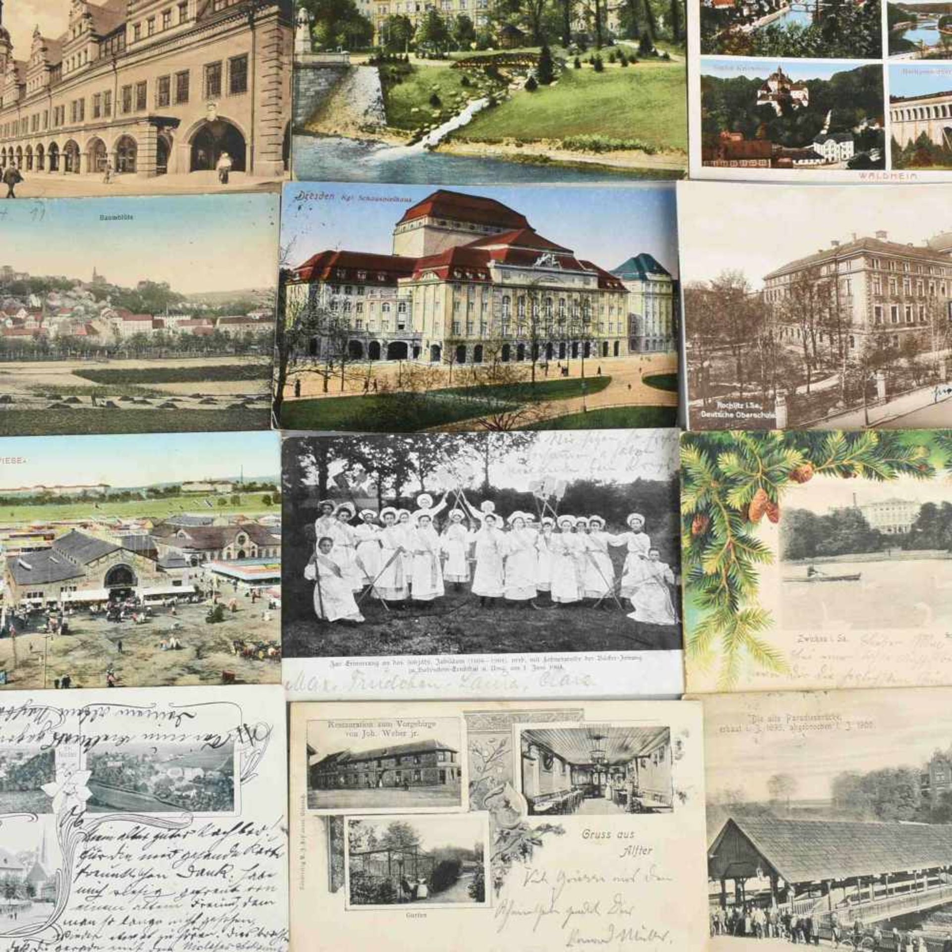 Konvolut historischer Postkarten insg. über 100 Stück, meist vor 1945, dabei u.a. "Leisnig i.S.