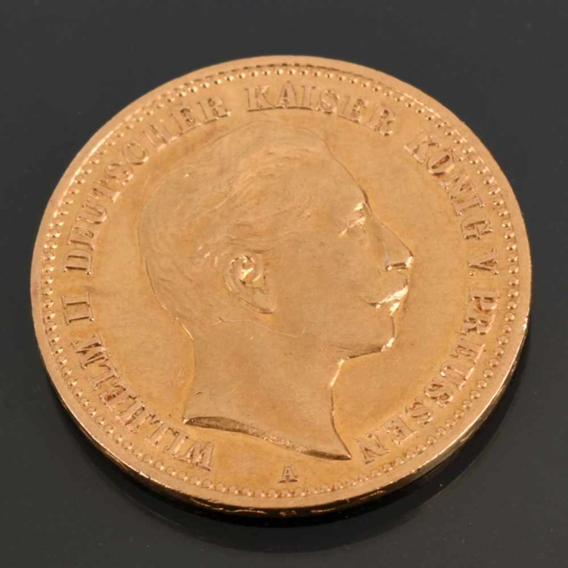 Goldmünze Kaiserreich - Preußen 1907 10 Mark in Gold, 900/1000, 3,98 g, D ca. 19,5 mm, av. Wilhelm - Bild 2 aus 3