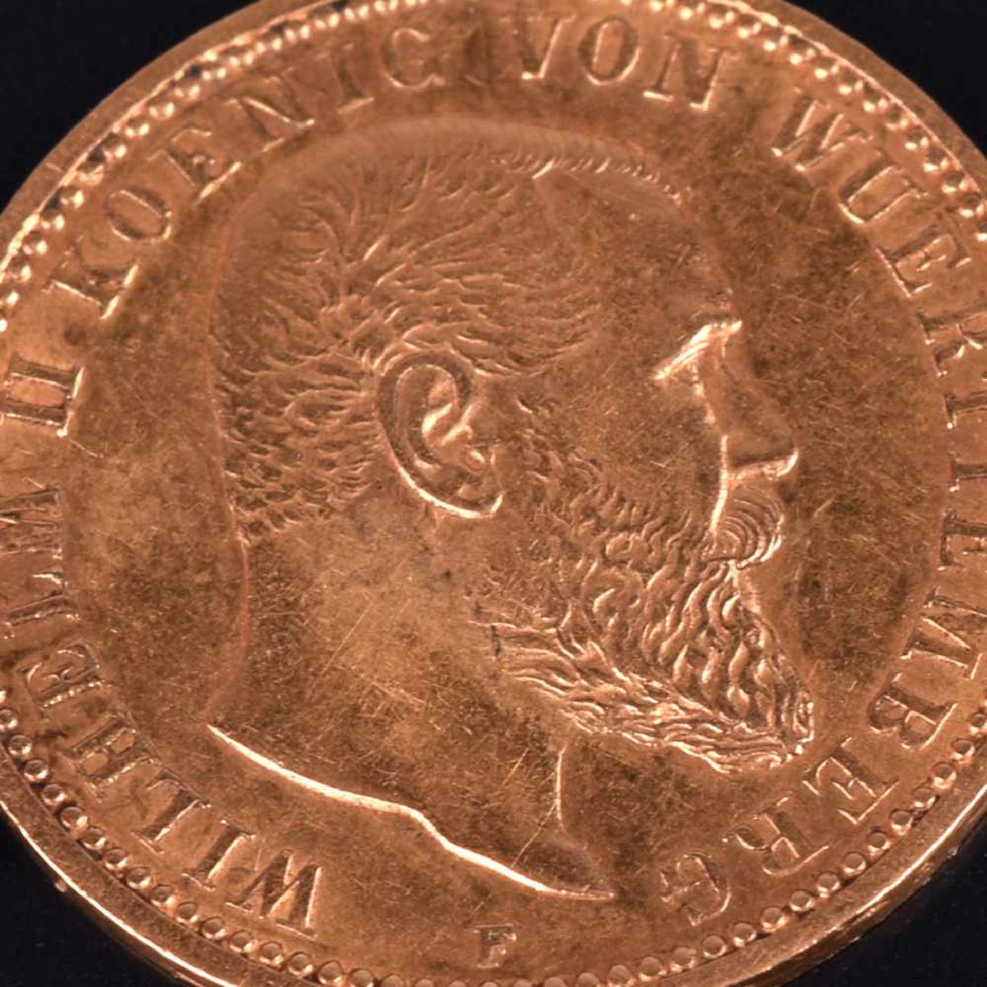 Goldmünze Kaiserreich - Württemberg 1903 10 Mark in Gold, 900/1000, 3,58 g, av. Wilhelm II König von