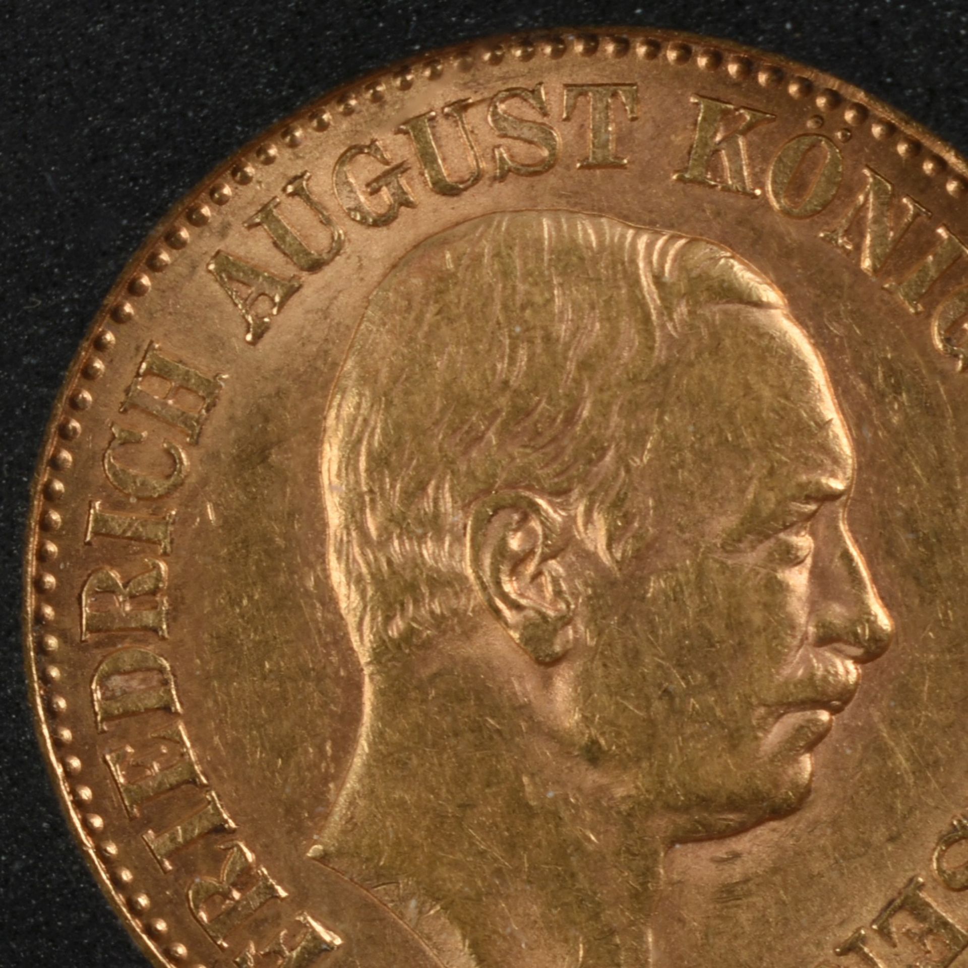 Goldmünze Sachsen 1905 20 Mark in Gold, 900/1000, 7,96 g, D ca. 22,5 mm, av. Friedrich August