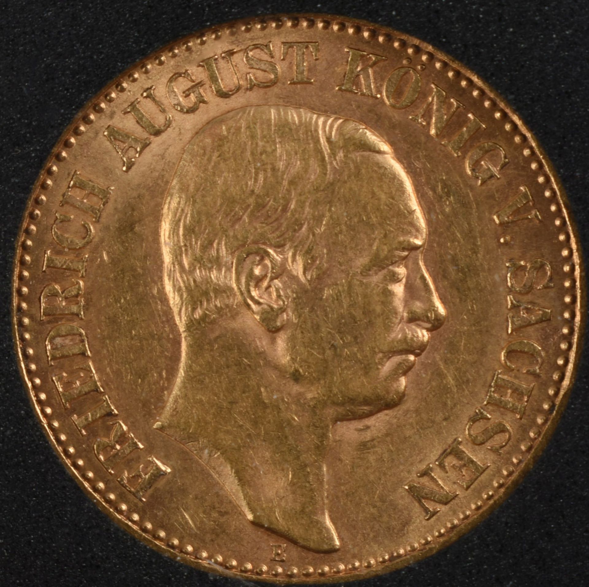 Goldmünze Sachsen 1905 20 Mark in Gold, 900/1000, 7,96 g, D ca. 22,5 mm, av. Friedrich August - Bild 2 aus 3