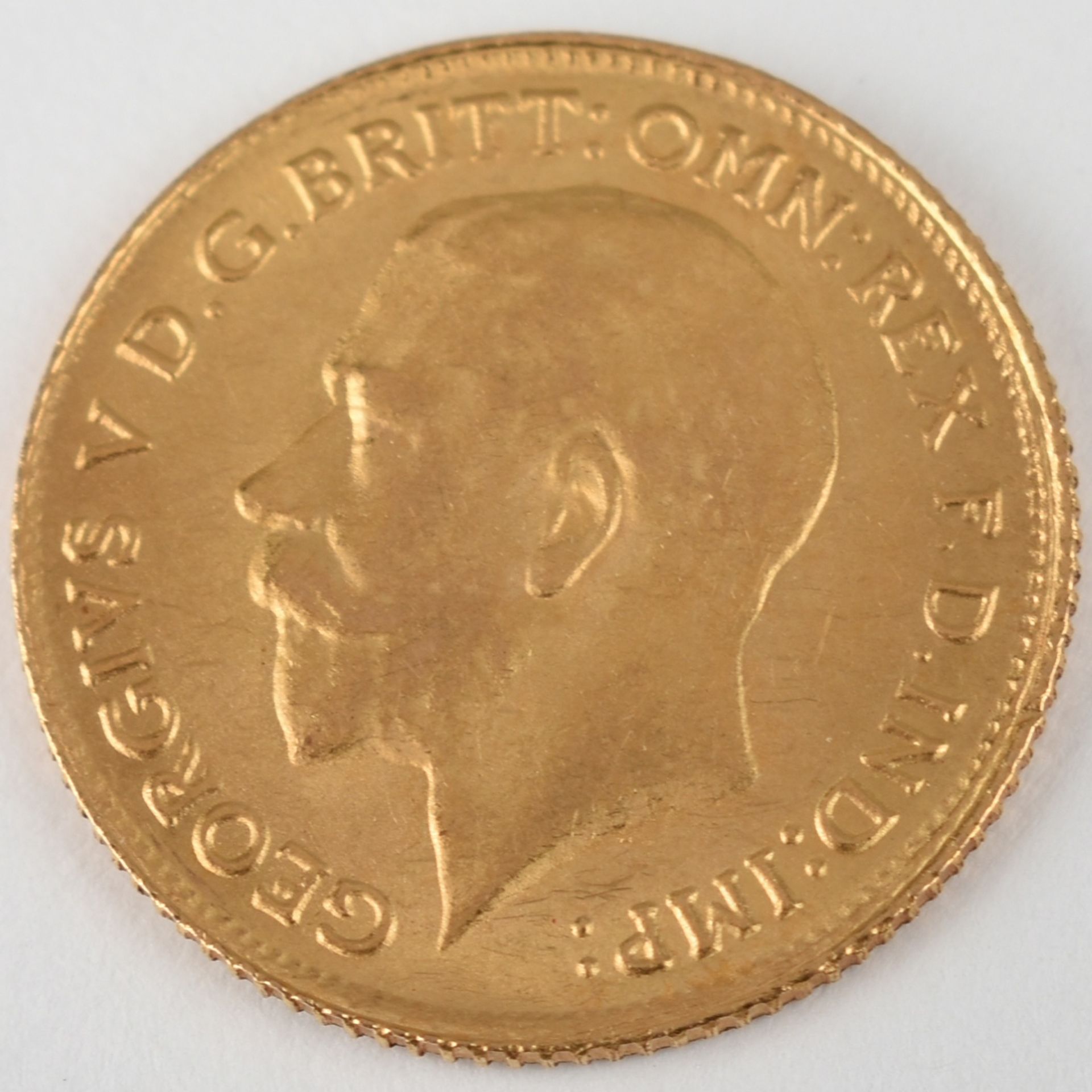 Goldmünze Großbritannien 1914 1/2 Sovereign in Gold, 916/1000, 3,994 g, D ca. 19,3 mm, av. König - Bild 2 aus 3