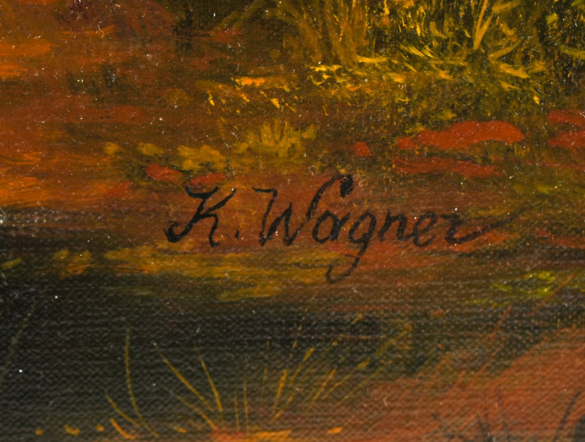 Wagner, S. Öl/Lwd., ländliche Szene mit Bauernhaus und Rindern, rechts unten signiert, gerahmt, - Bild 4 aus 4