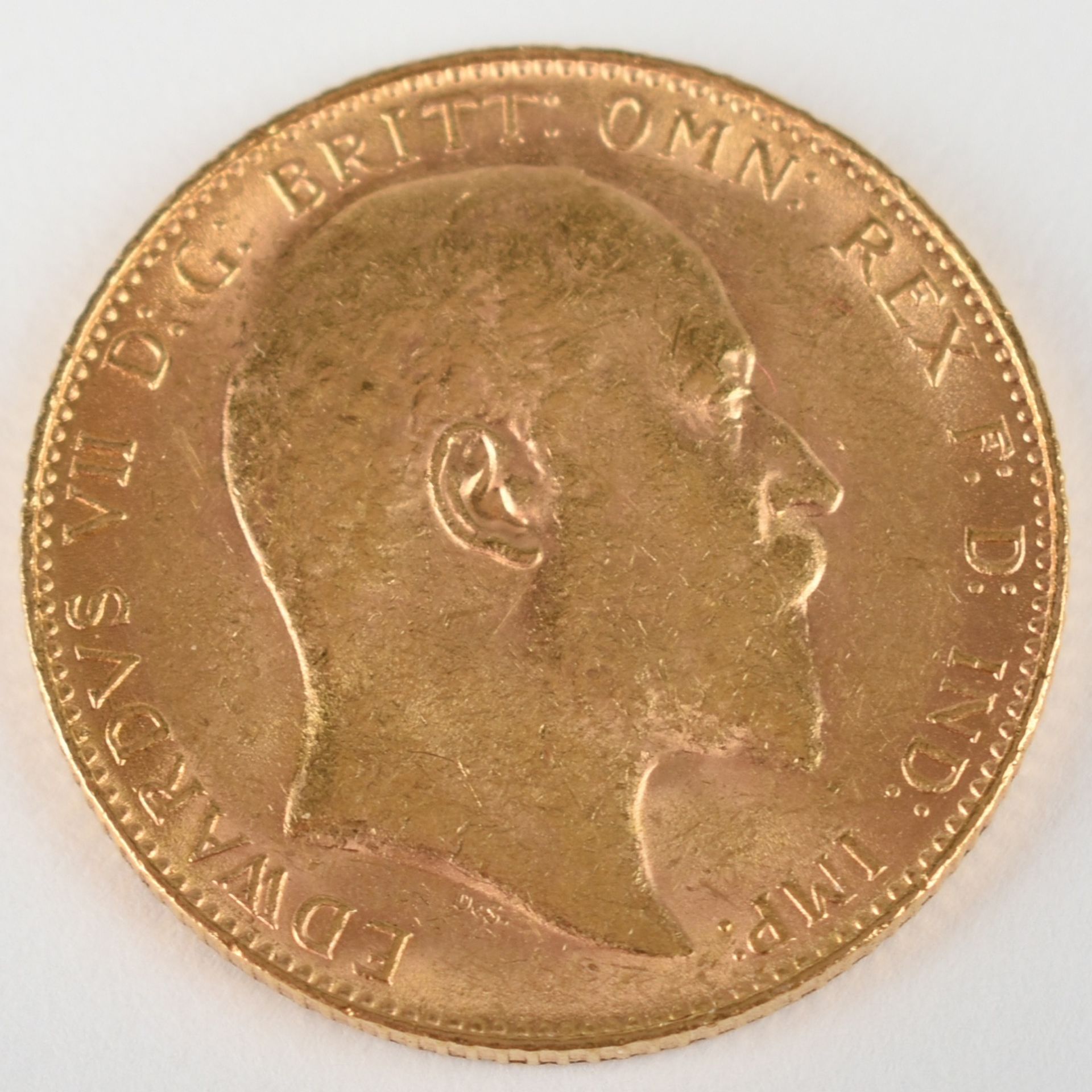 Goldmünze Großbritannien 1910 Sovereign in Gold, 916/1000, 7,988 g, D ca. 22 mm, av. König George V. - Bild 3 aus 3