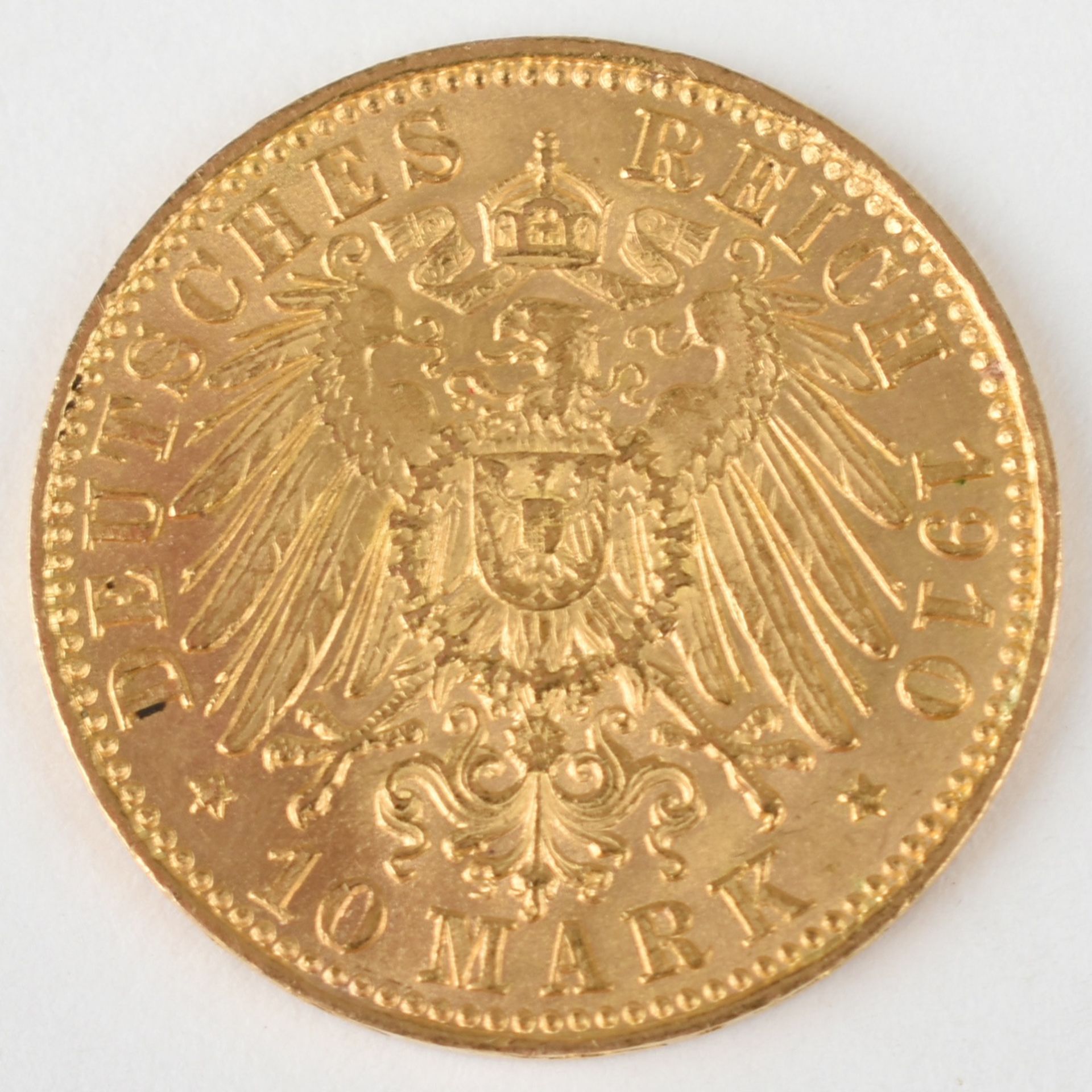 Goldmünze Kaiserreich - Sachsen 1910 10 Mark in Gold, 900/1000, 3,98 g, D ca. 19,5 mm, av. Friedrich - Bild 3 aus 3
