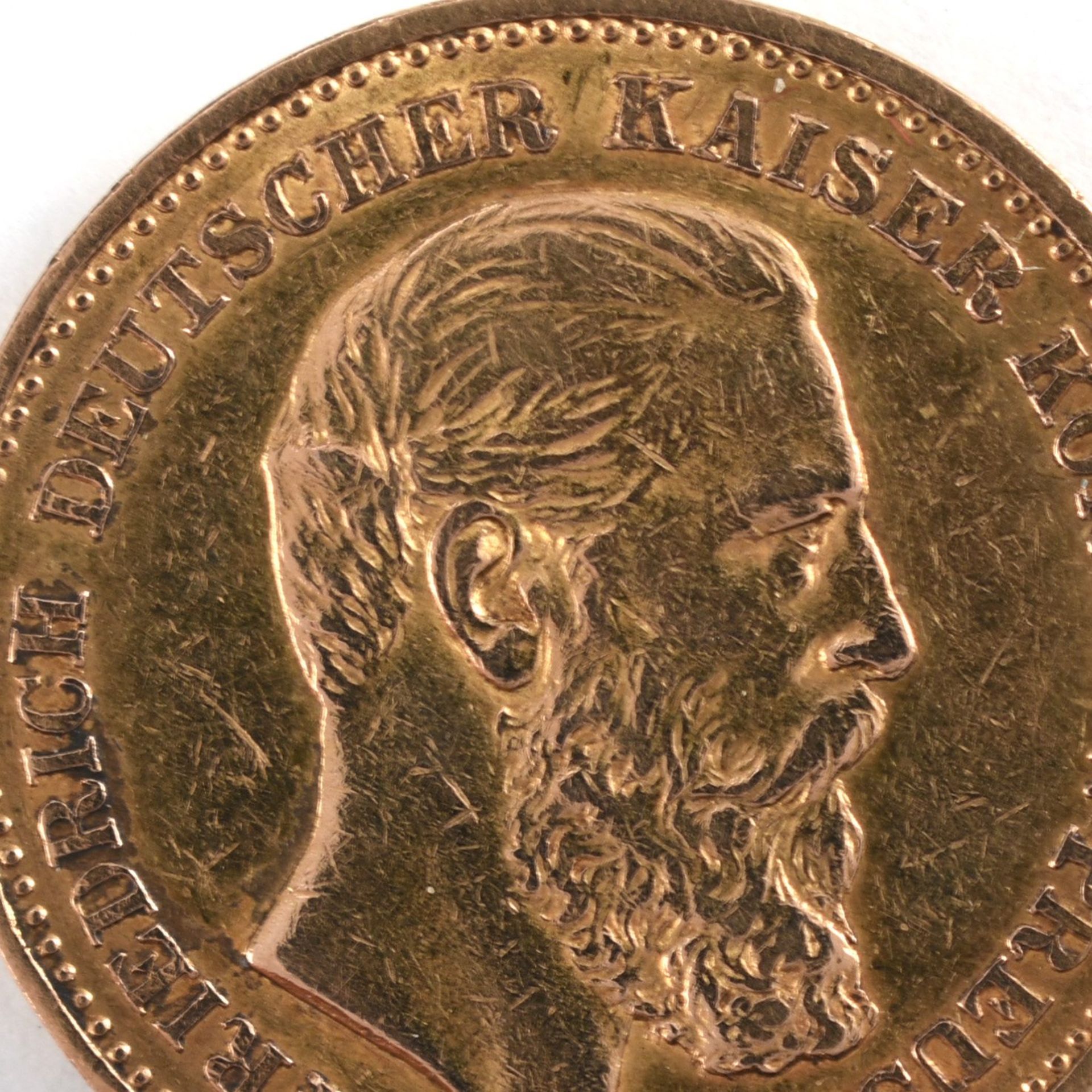 Goldmünze Preußen 1888 20 Mark in Gold, 900/1000, 7,96 g, D ca. 22,5 mm, av. Friedrich Deutscher
