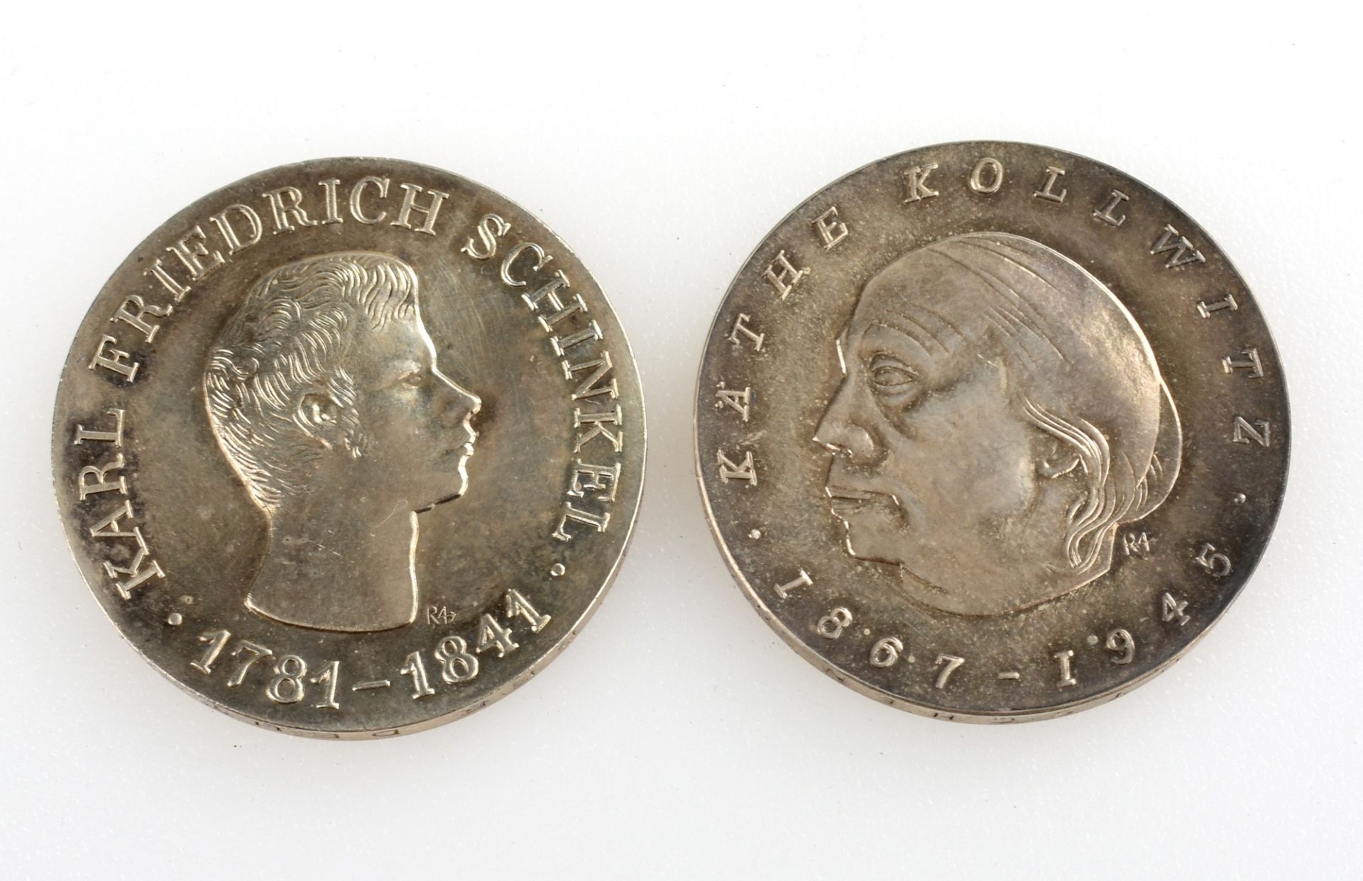 Paar Silbermünzen DDR 1966/1967 2 x 10 Mark in Silber, 625/1000, jew. 17 g, D ca. 31 mm, 1 x 10 Mark - Bild 2 aus 3
