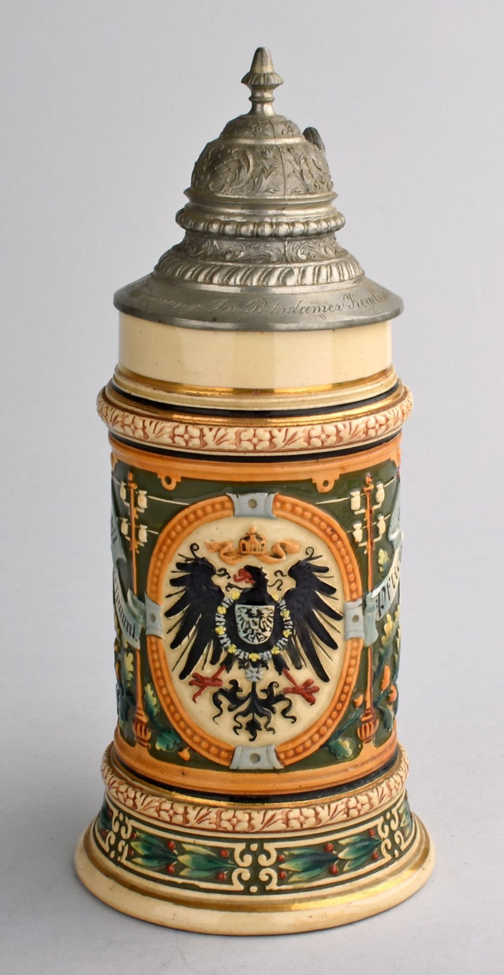 Historismus-Deckelhumpen Hersteller: C.S.A. Wiederhold, Berlin (Pressmarke), Steinzeug, leicht - Bild 2 aus 4