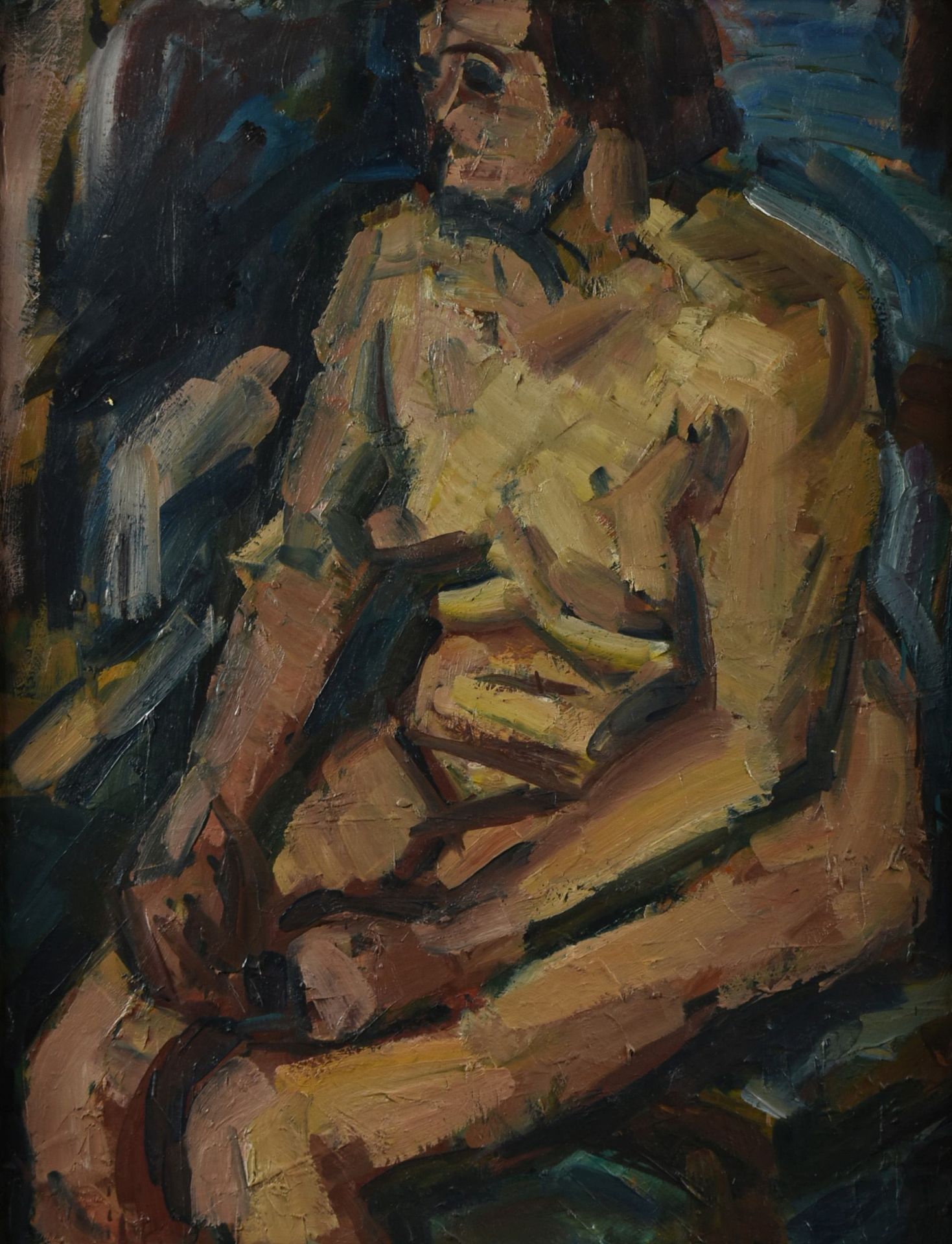 Weber, Jürgen (1936 Ohlau - ) Öl/Hartfaser, sitzender Damenakt, unsigniert, breite Stuckrahmung - Bild 2 aus 3