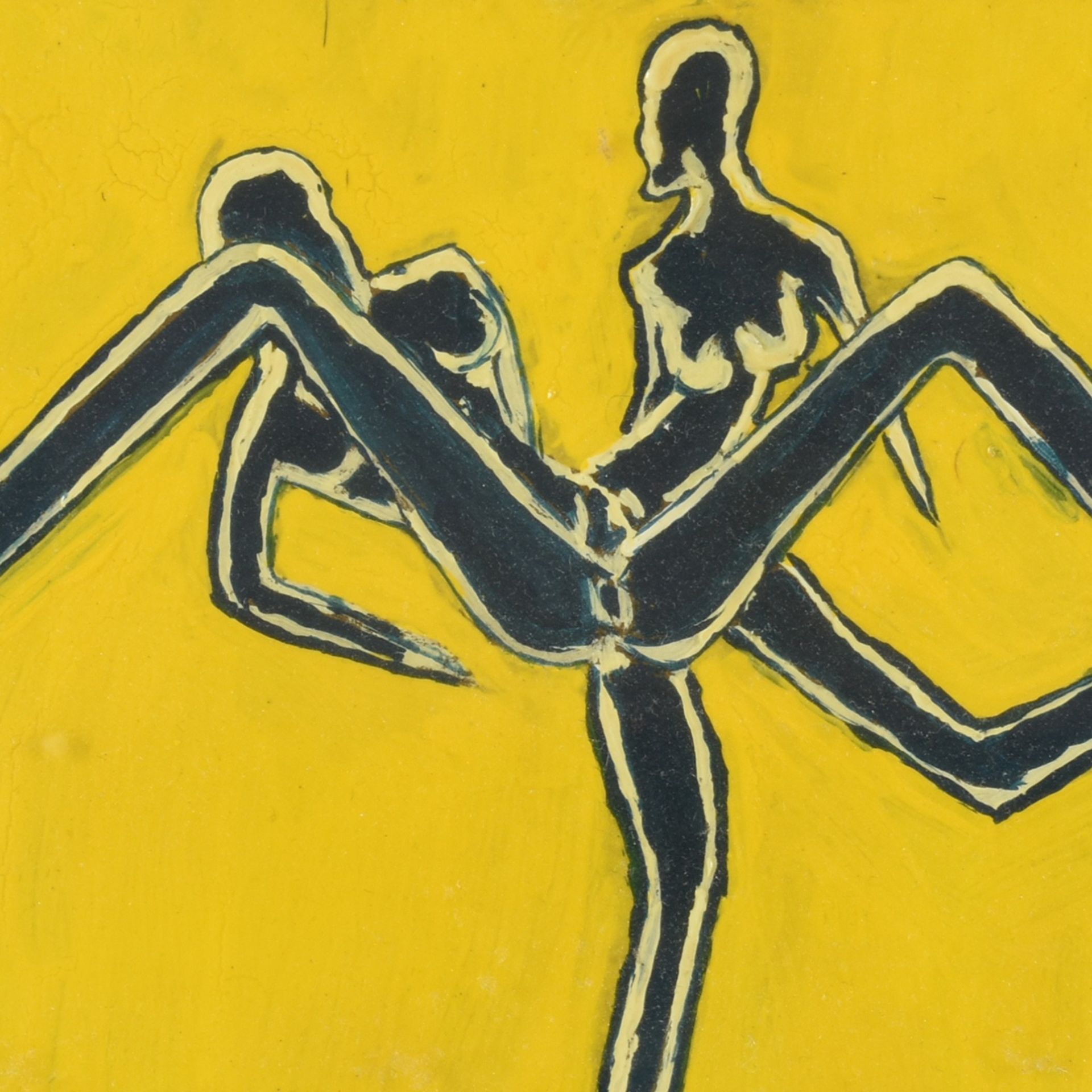 Monogrammiert hochglänzende Lackfarben auf Karton, Paar in erotischer Pose, vor leuchtend gelben