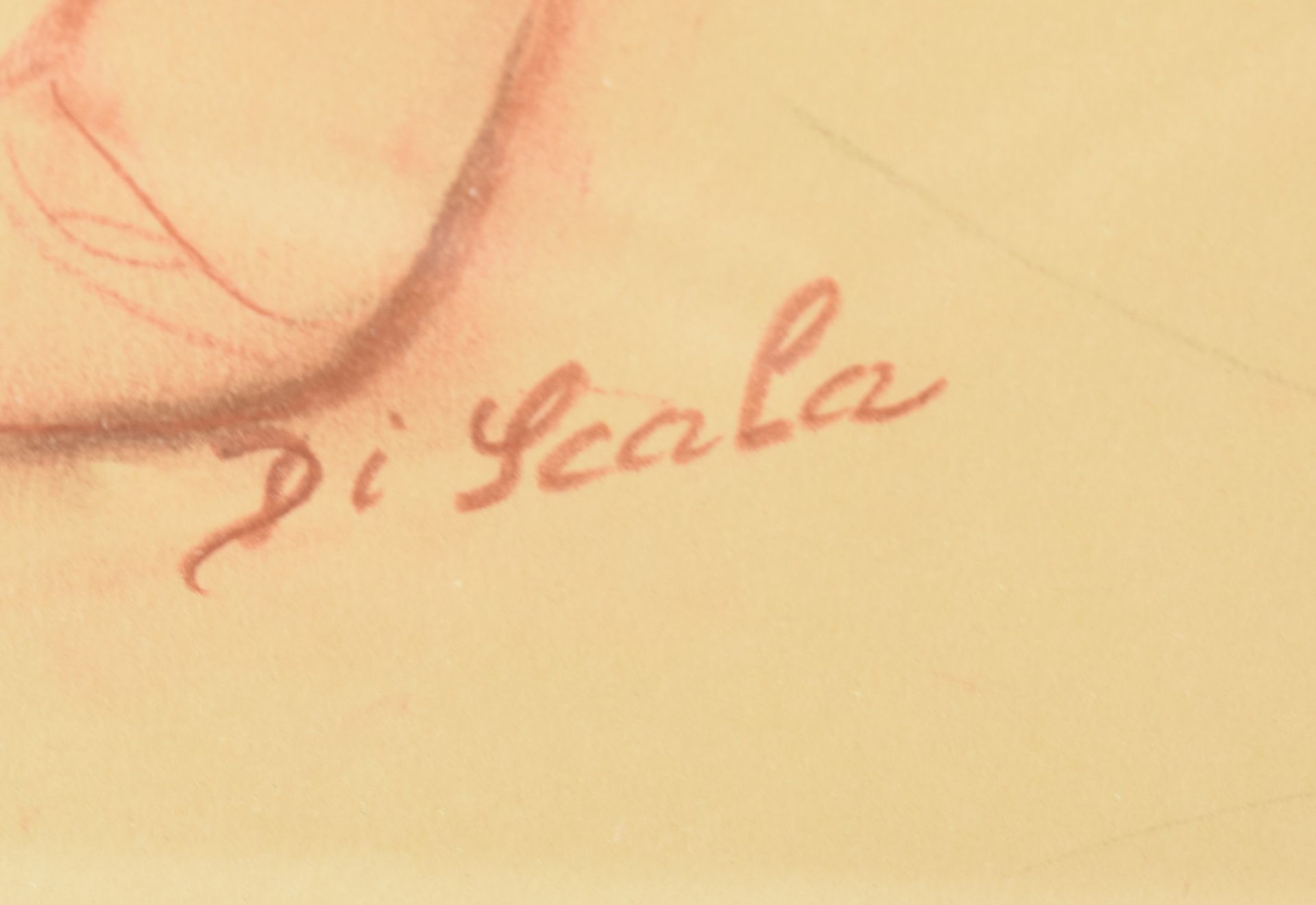 Di Scala Rötelzeichnung, weiblicher liegender Rückenakt, unten links signiert, Blatt mit min. - Bild 3 aus 3