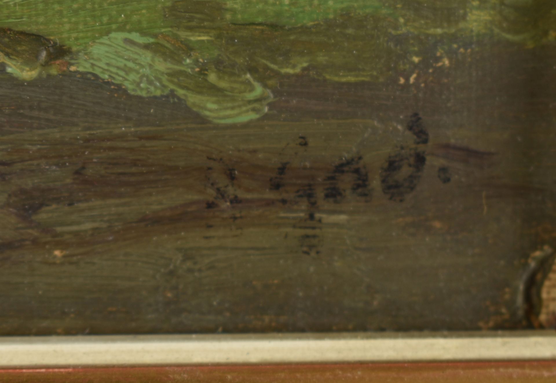 Undeutlich signiert Öl/Lwd., Landschaftsdarstellung, rechts unten signiert, gerahmt, ca. 17,5 x 23,5 - Bild 4 aus 4