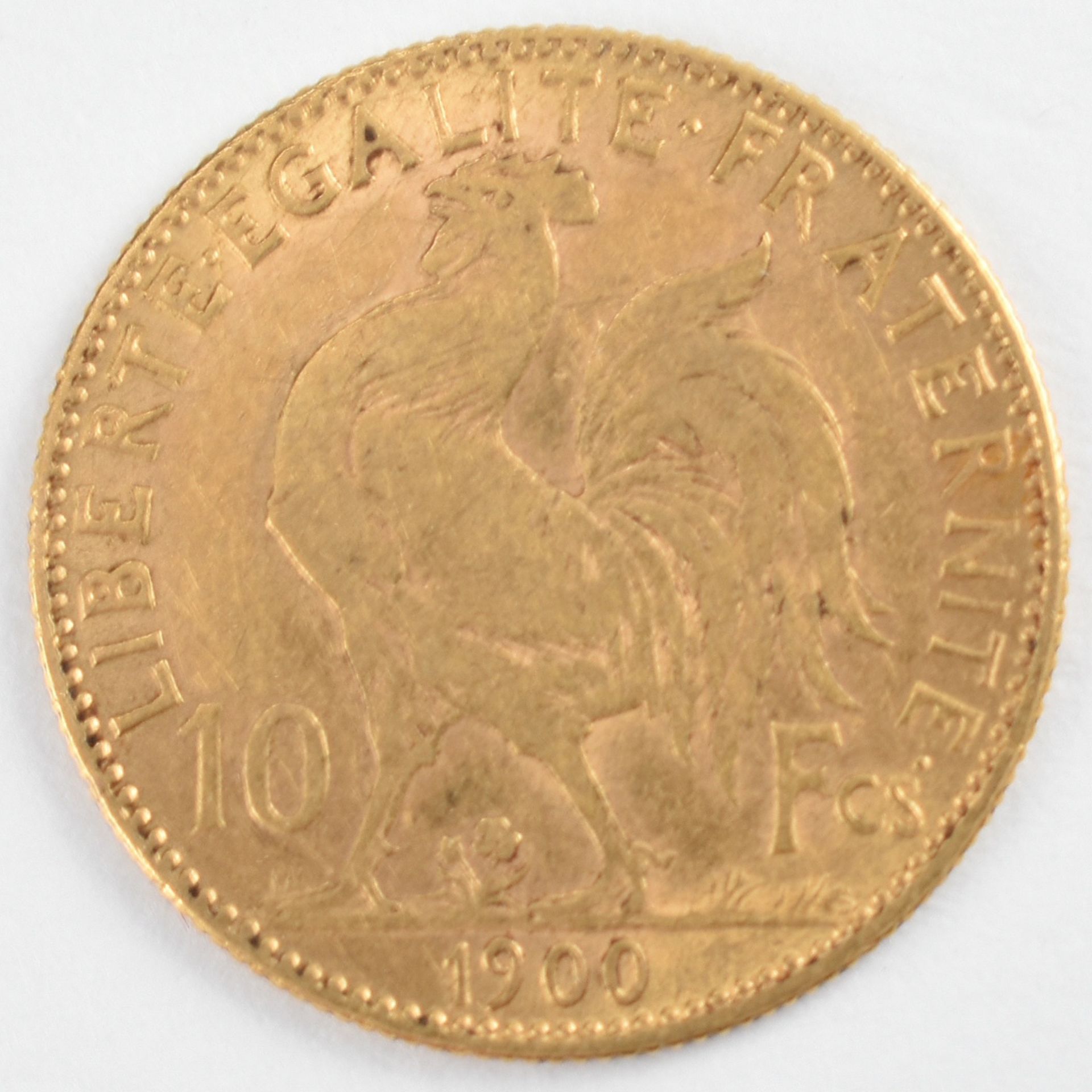 Goldmünze Frankreich 1900 10 Francs in Gold, 900/1000, 3,23 g, D ca. 18,9 mm, av. Marianne Kopf - Bild 2 aus 3