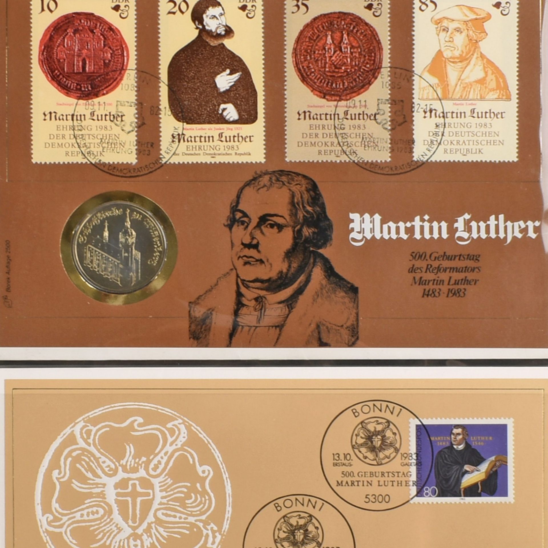 Paar Numisbriefe Martin Luther-Ehrung 1982 1 x DDR: Numisbrief vom 9. November 1982 mit passender