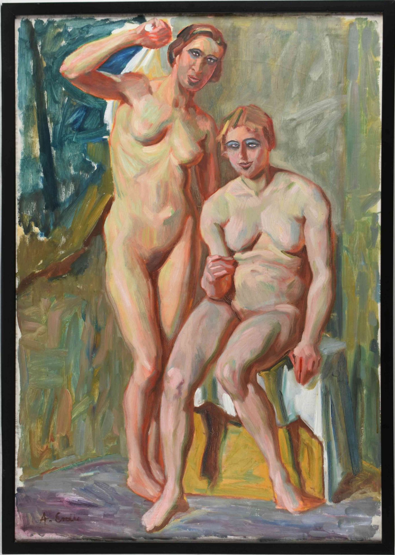 Erdke, A. Öl/Lwd., zwei Frauenakte, links unten signiert, gerahmt, mit Rahmung ca. 104 x 74 cm - Bild 3 aus 4