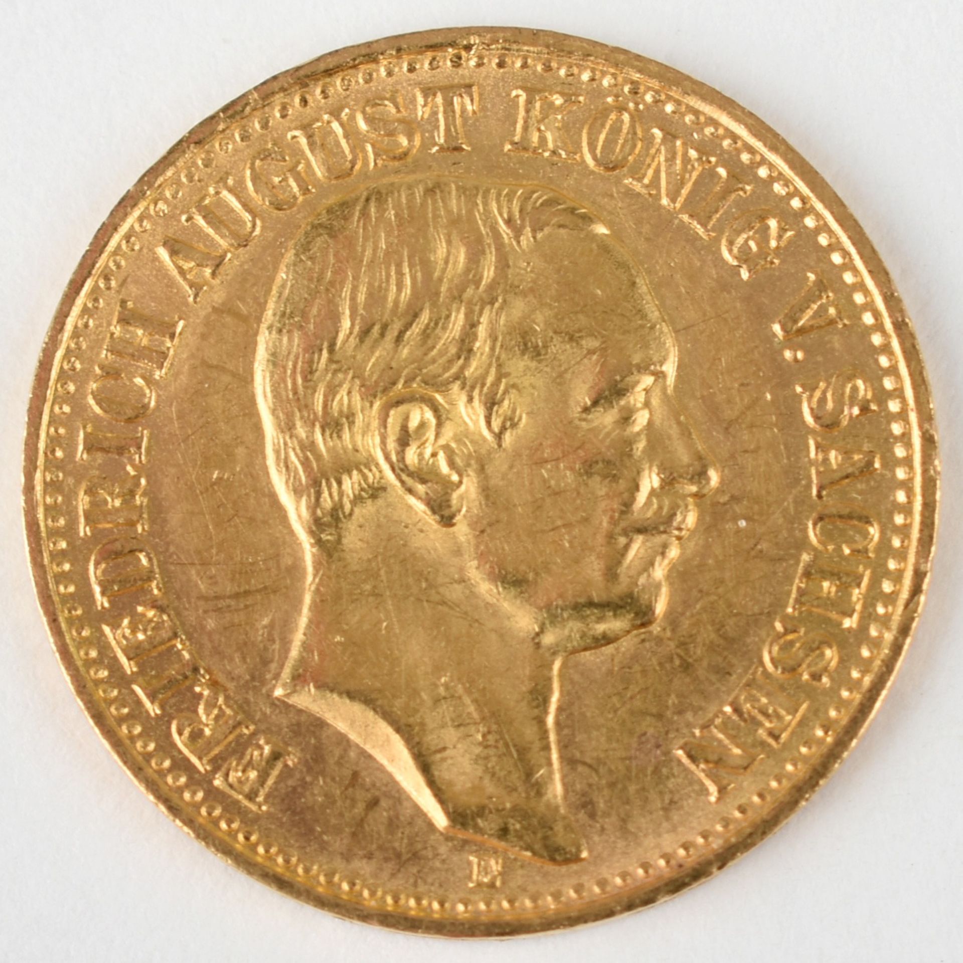 Goldmünze Kaiserreich - Sachsen 1910 10 Mark in Gold, 900/1000, 3,98 g, D ca. 19,5 mm, av. Friedrich - Bild 2 aus 3