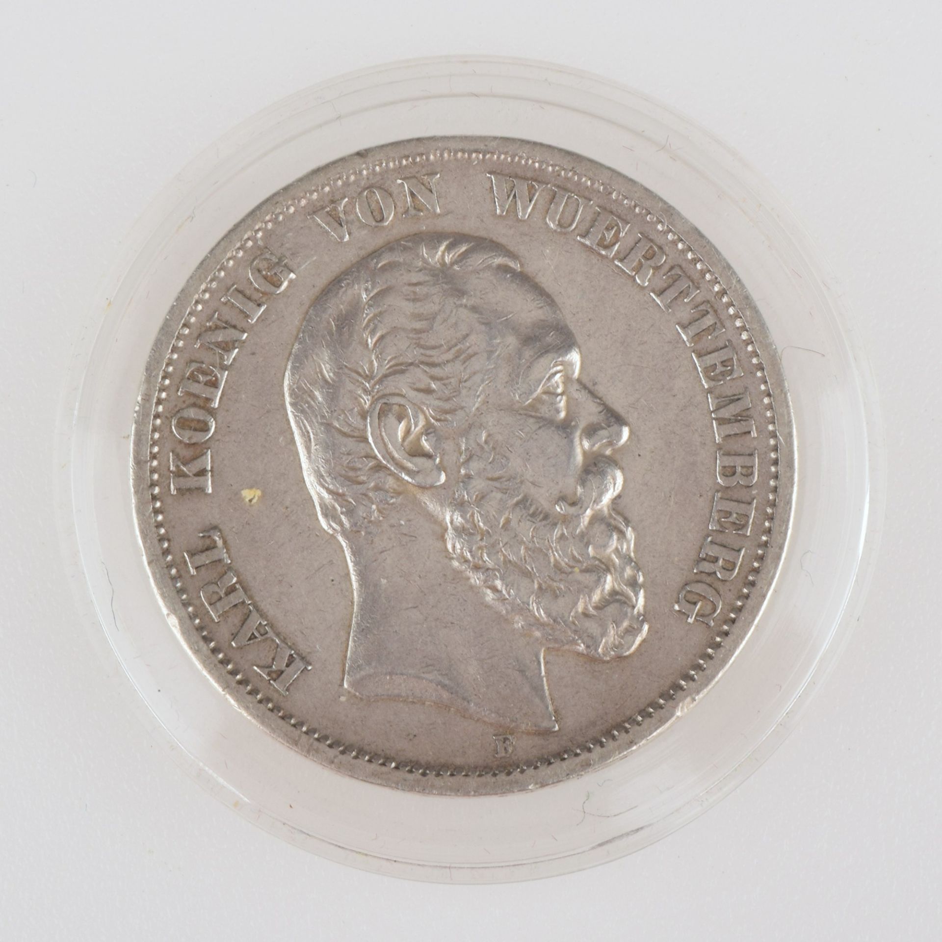 Silbermünze Kaiserreich - Württemberg 1876 5 Mark in Silber, av. Karl König von Württemberg Kopf - Image 2 of 3