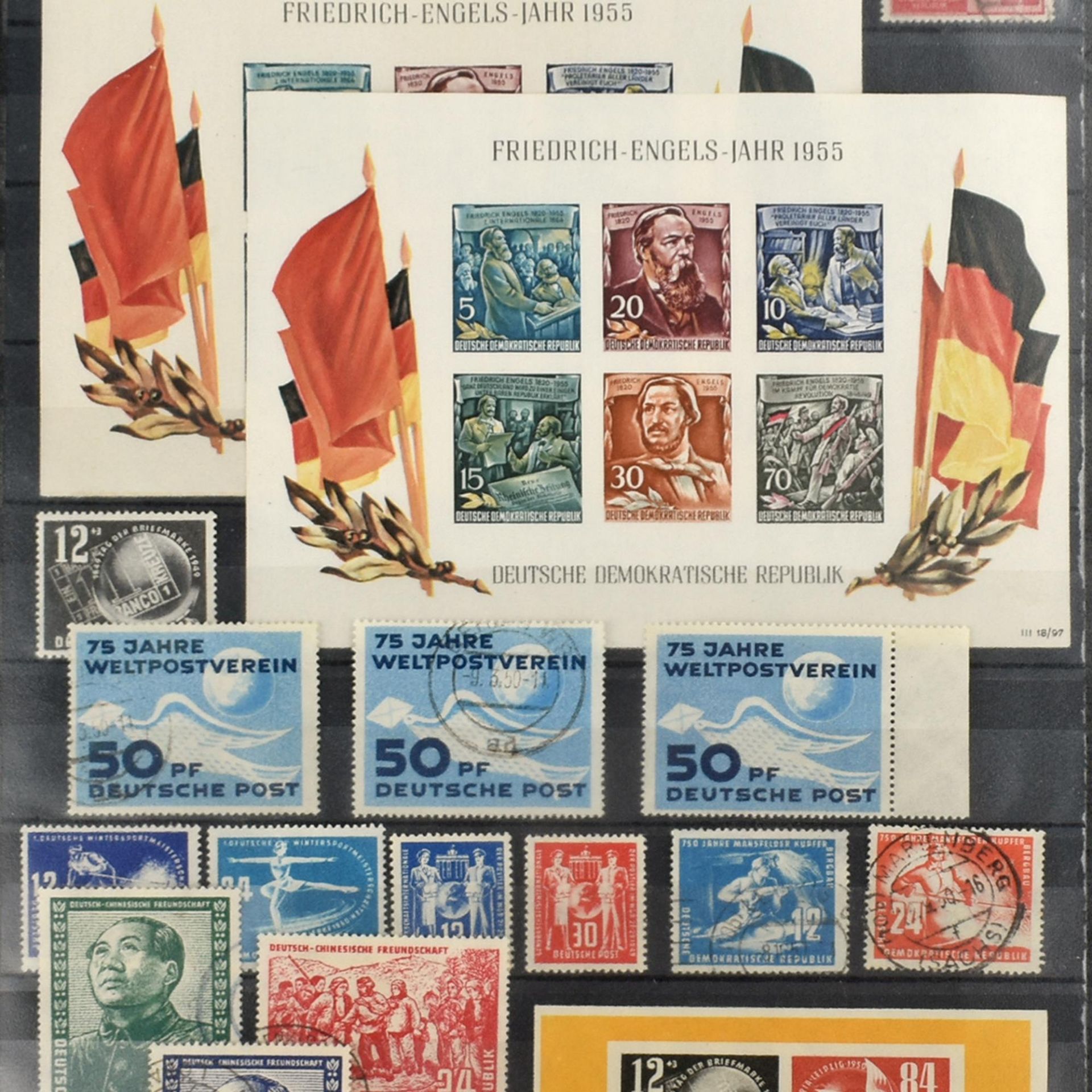 Konvolut Briefmarken DDR - Anfangsjahre postfrisch und gestempelt, dabei u.a.: 1x Satzausgabe "