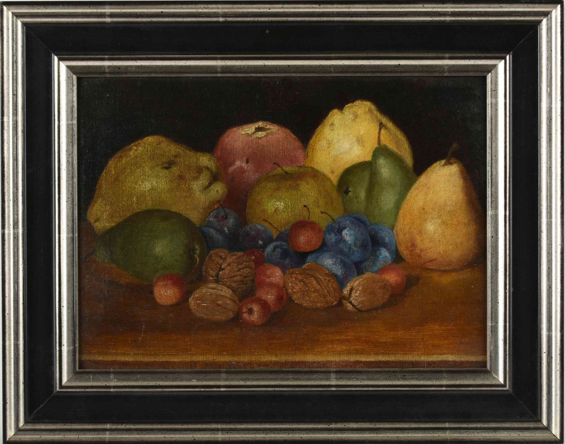 Unsigniert Öl/Lwd. auf Karton kaschiert, Stillleben mit Obst und Nüssen, gerahmt, ca. 21 x 29 cm, - Bild 3 aus 3