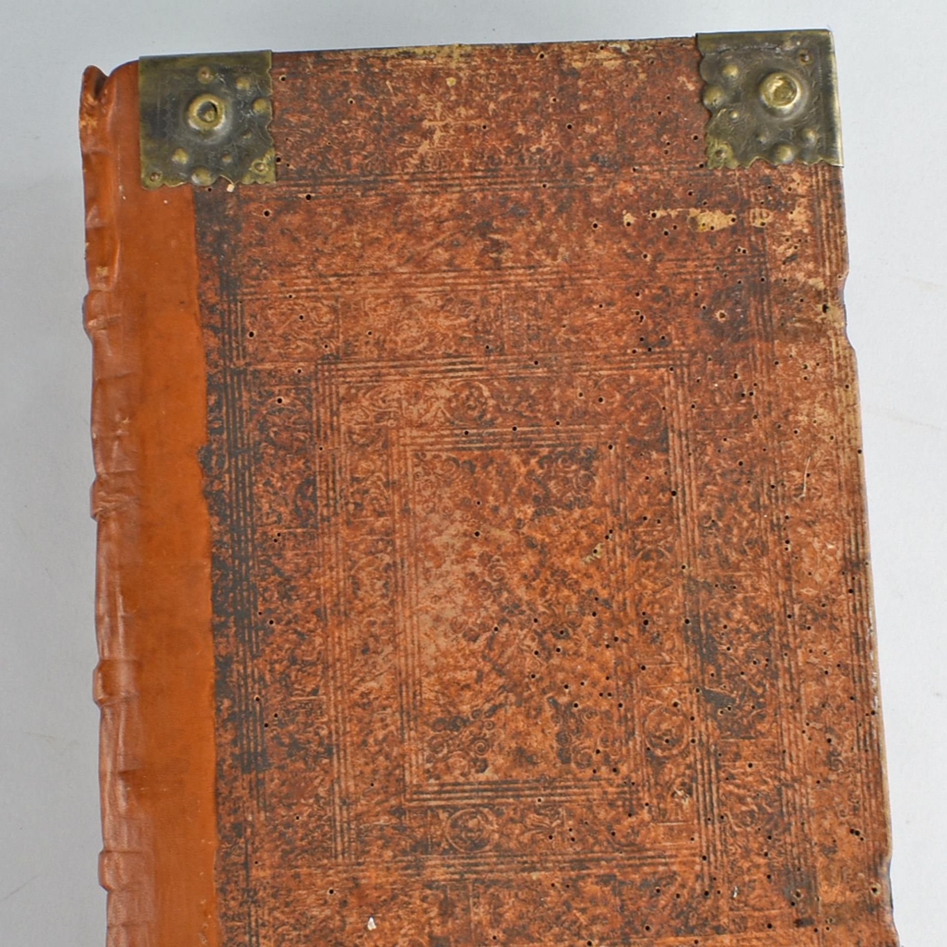 Historische Bibel 18. Jh. großformatige illustrierte Bibelausgabe, Holzdeckel mit Pergament,