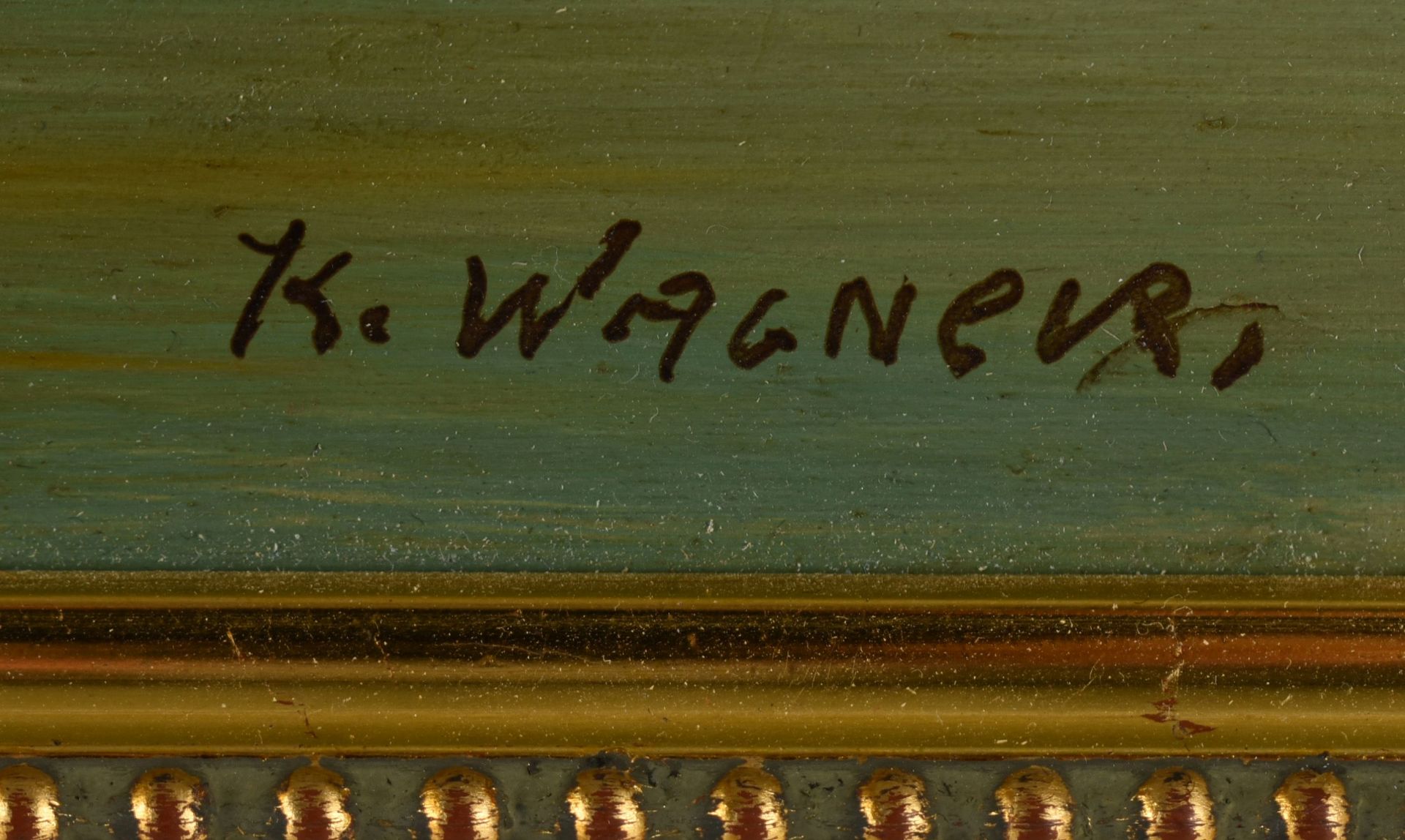 Wagner, K. Öl/Holz, Mühle mit Fluss und Angler, rechts unten signiert, gerahmt, ca. 50 x 40 cm, - Bild 4 aus 4