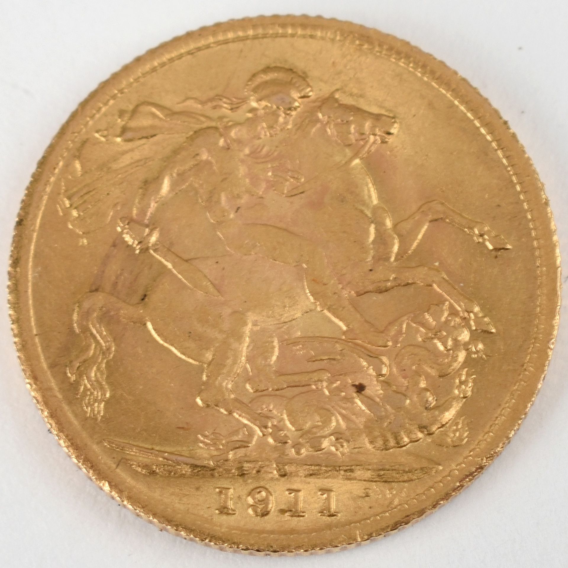 Goldmünze Großbritannien 1911 Sovereign in Gold, 916/1000, 7,988 g, D ca. 22 mm, av. König George V. - Bild 3 aus 3