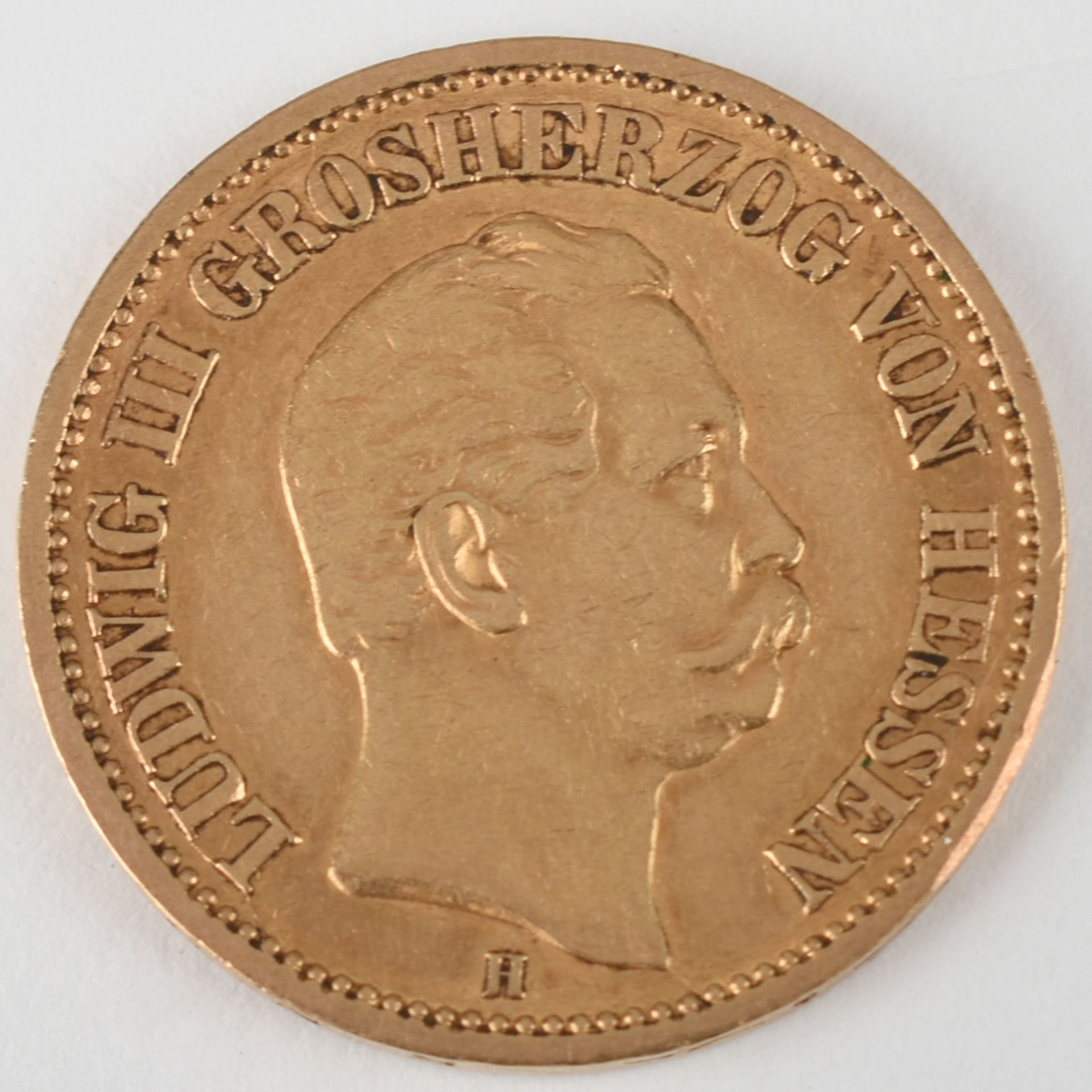 Goldmünze Kaiserreich - Hessen 1873 20 Mark in Gold, 900/1000, 7,96 g, D ca. 22,5 mm, av. Ludwig III - Bild 2 aus 3