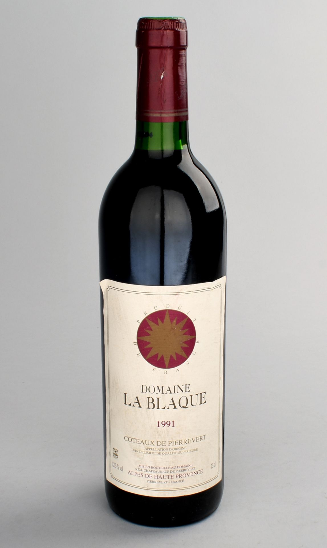 Flasche Rotwein Domaine La Blaque, Coteaux de Pierrevert, Frankreich, Jahrgang 1991, ungeöffnet, - Bild 2 aus 2