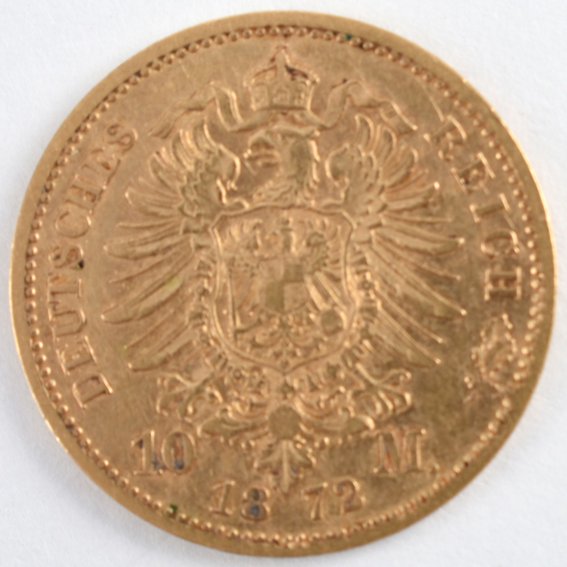 Goldmünze Kaiserreich - Preußen 1872 10 Mark in Gold, 900/1000, 3,98 g, D ca. 19,5 mm, av. Wilhelm - Bild 3 aus 3