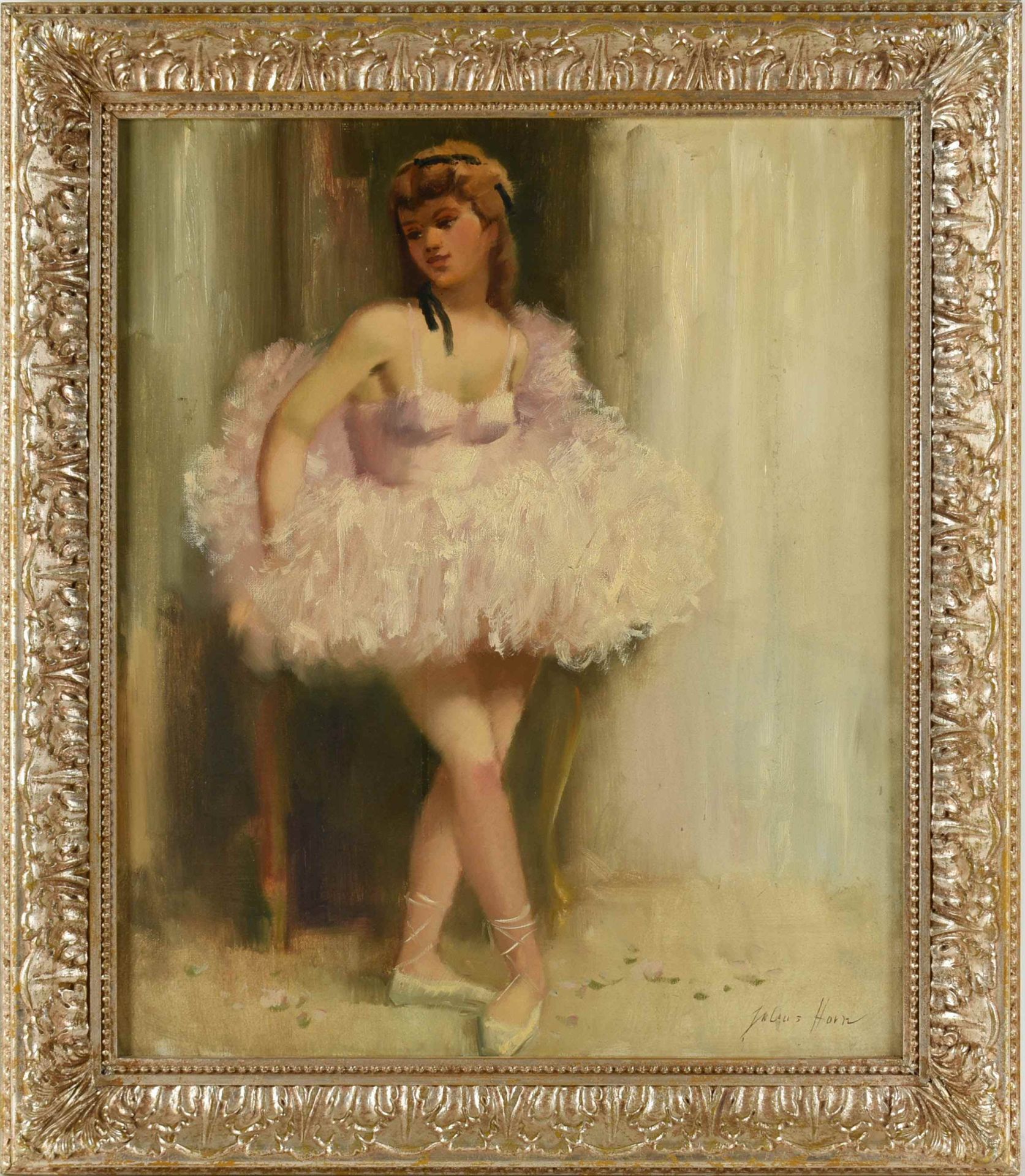Horn, Julius (1900 - ?) Öl/Lwd., Balletttänzerin, rechts unten signiert, ca. 60 x 50 cm, mit - Bild 3 aus 4