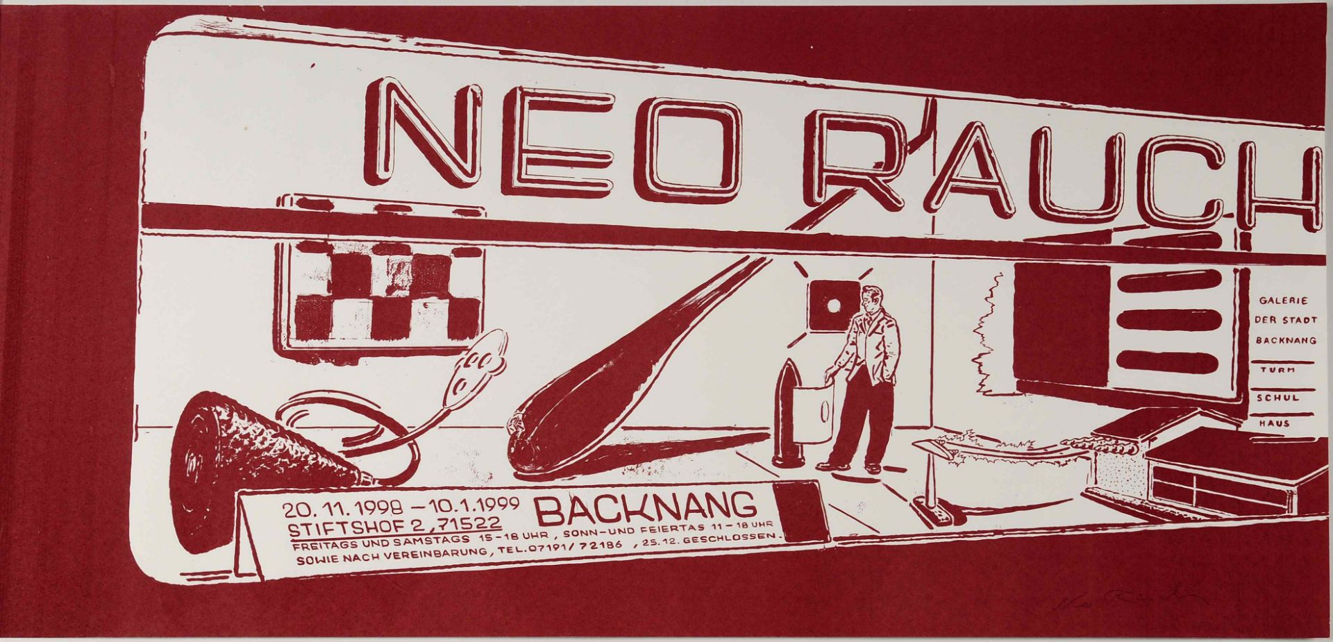 Rauch, Neo (1960 Leipzig - tätig ebd.) Siebdruck in Rot, Plakat zur Ausstellung von Neo Rauch in der