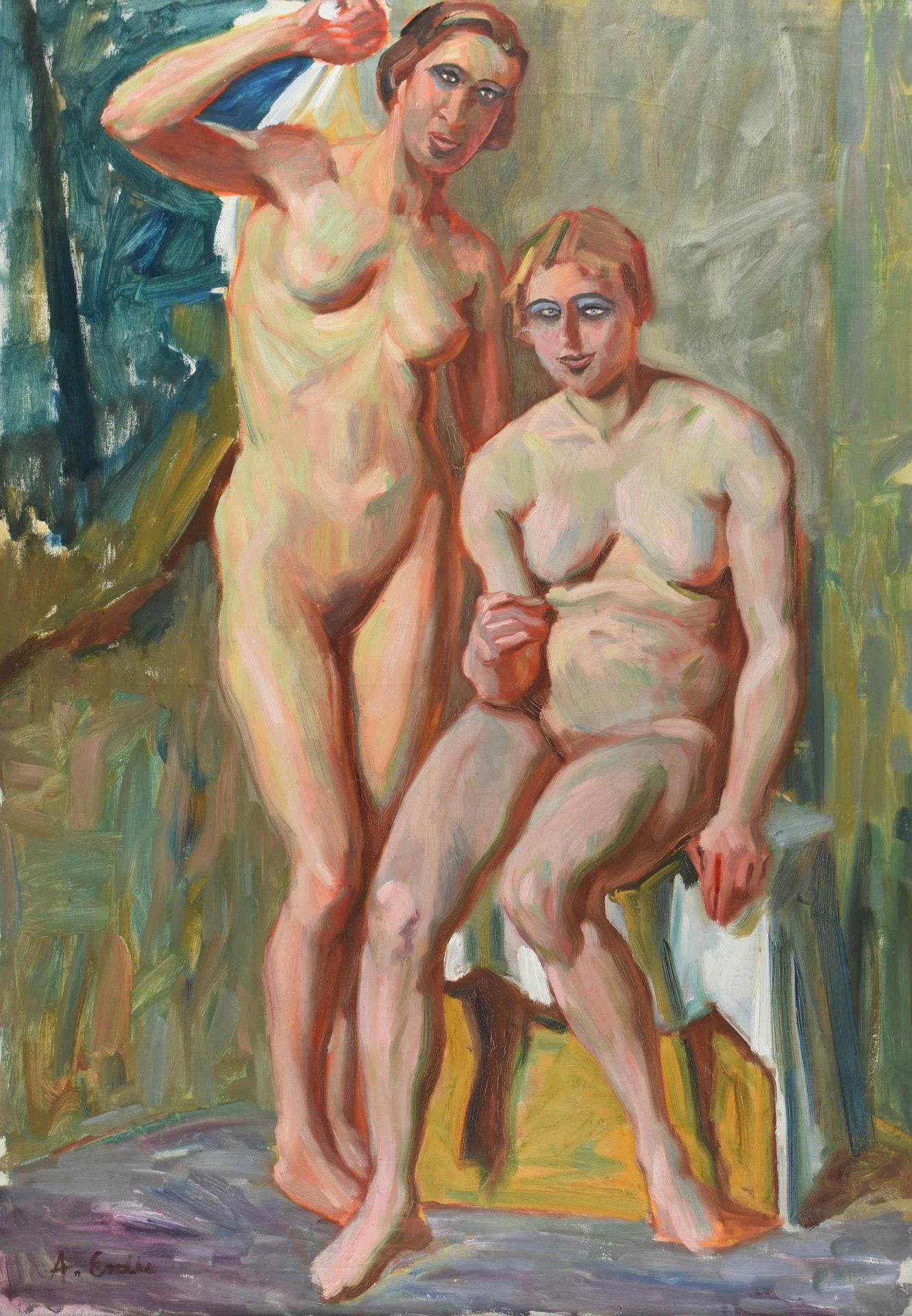 Erdke, A. Öl/Lwd., zwei Frauenakte, links unten signiert, gerahmt, mit Rahmung ca. 104 x 74 cm - Bild 2 aus 4