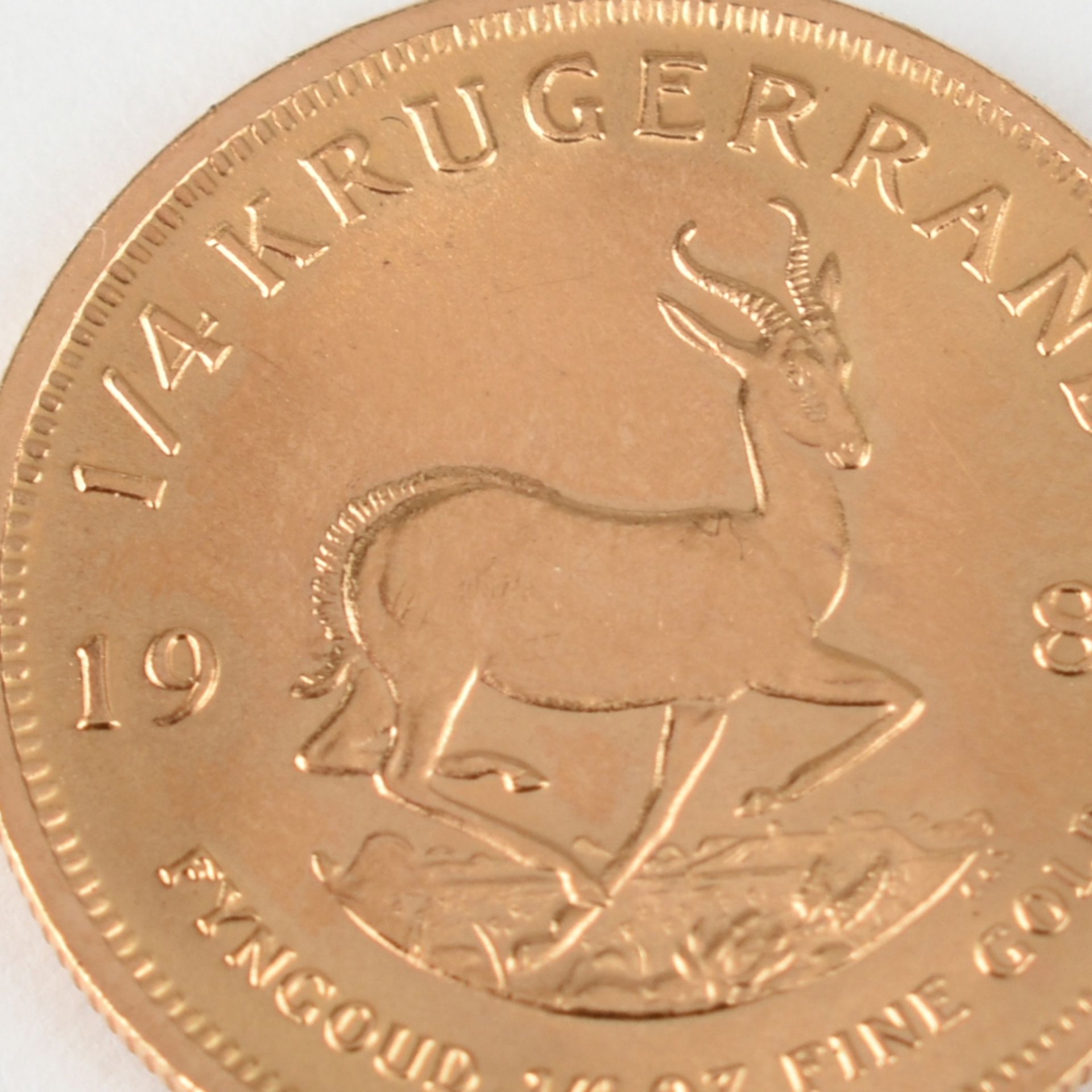 Goldmünze Südafrika 1982 Krügerrand, 1/4 oz in Gold, 916/1000, 8,482 g, D ca. 22 mm, av. Paul Kruger