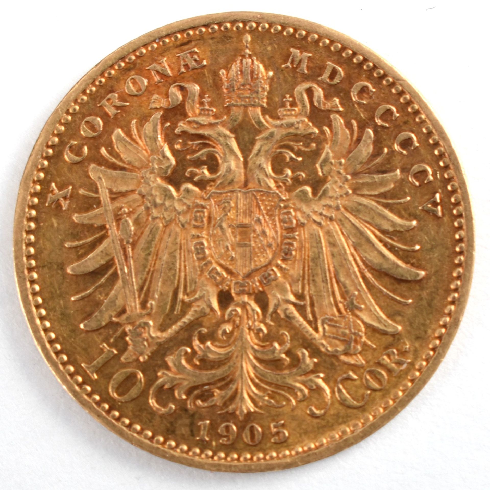 Goldmünze Österreich - Kaiserzeit 1905 10 Kronen in Gold, 900/1000, 3,387 g, D ca. 19 mm, av. Kaiser - Bild 3 aus 3