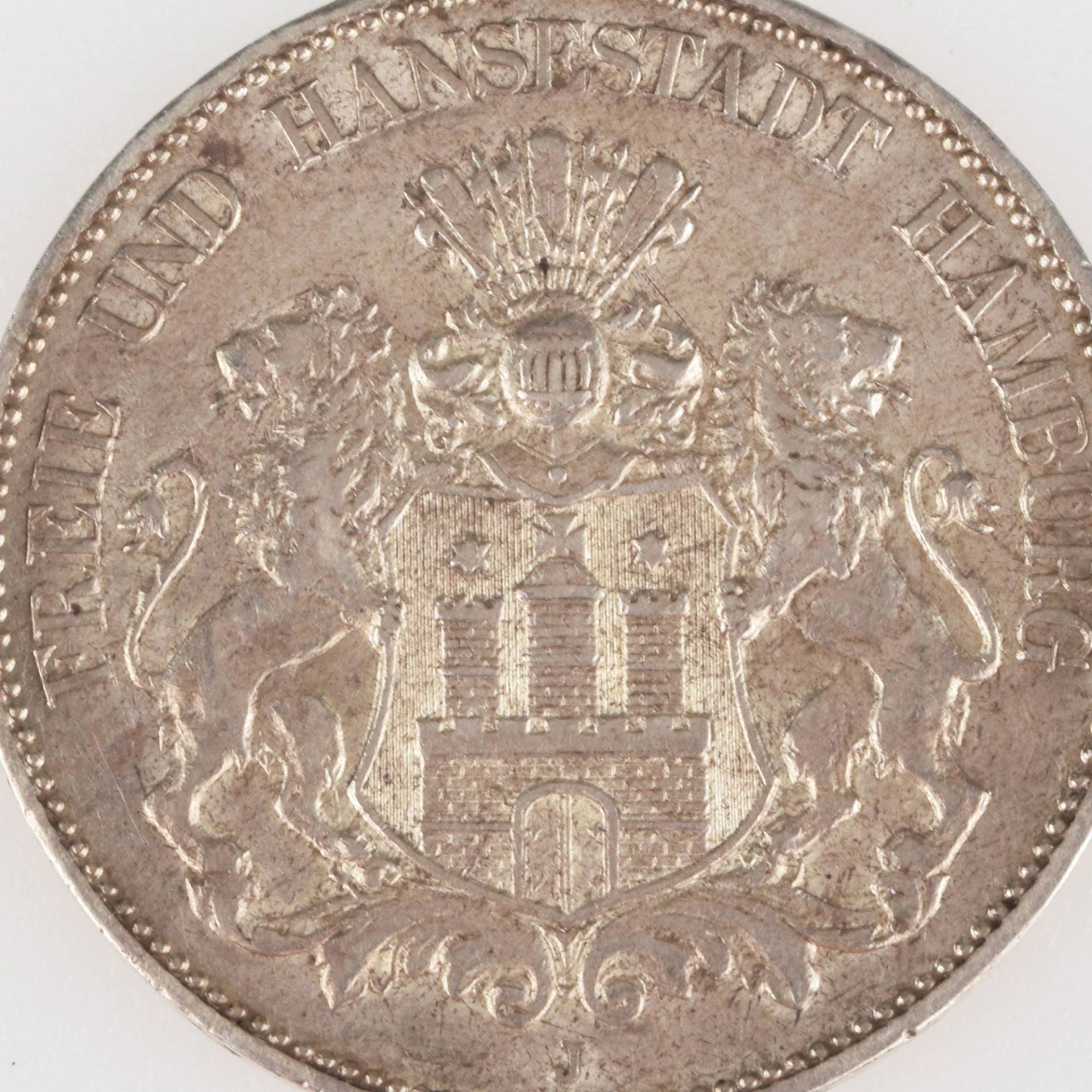 Silbermünze Kaiserreich - Hamburg 1908 5 Mark in Silber, av. Wappen der Freie und Hansestadt Hamburg