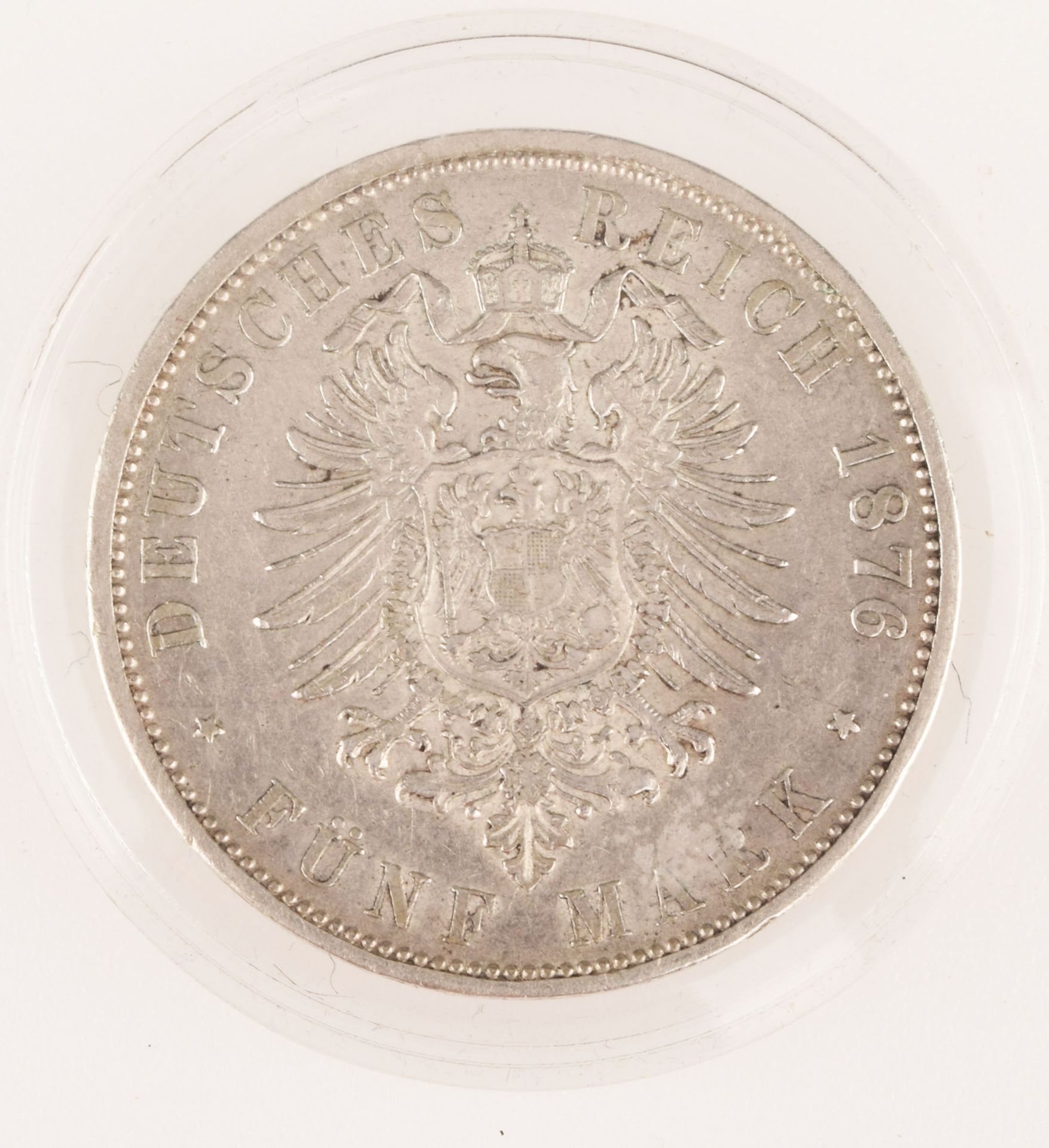 Silbermünze Kaiserreich - Württemberg 1876 5 Mark in Silber, av. Karl König von Württemberg Kopf - Image 3 of 3