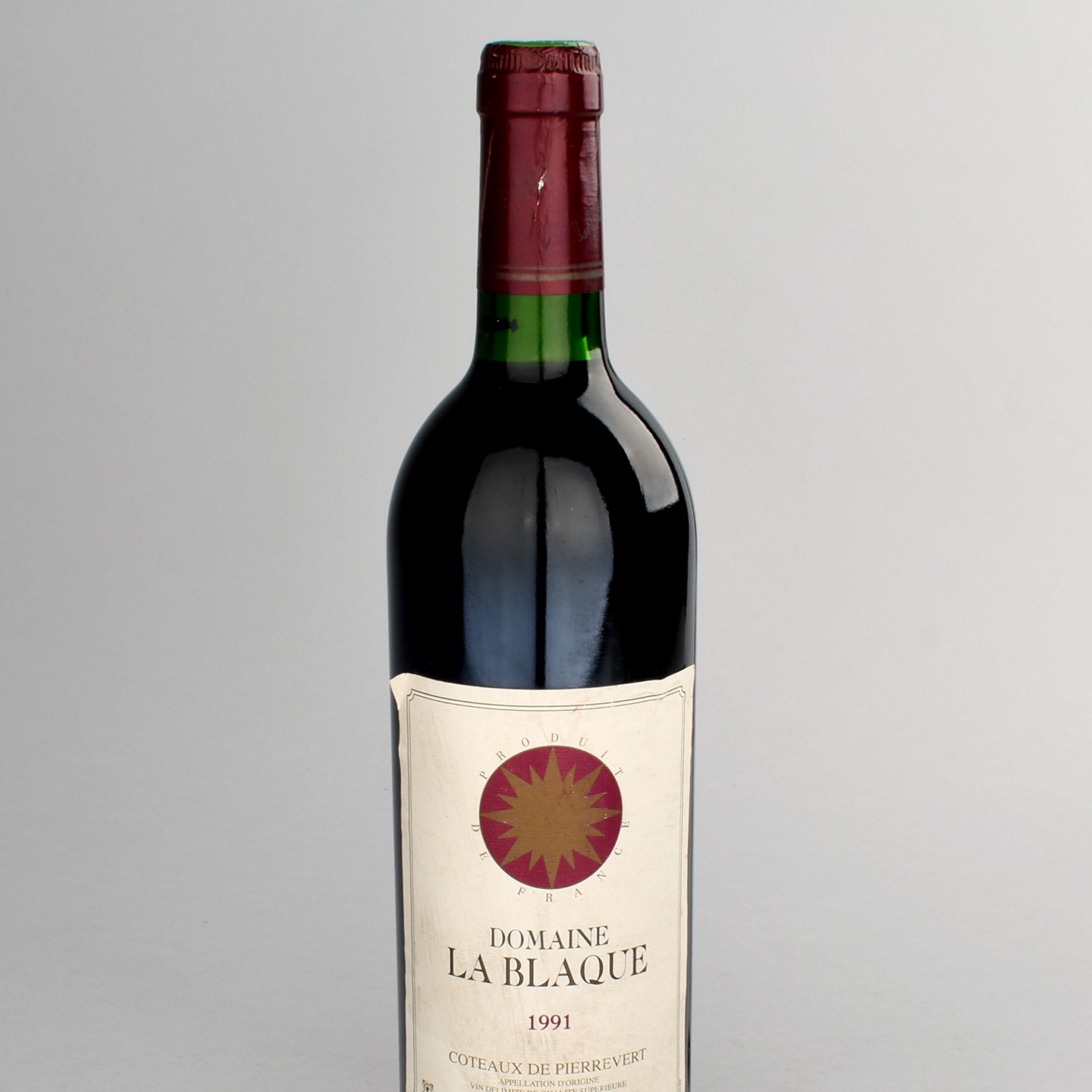Flasche Rotwein Domaine La Blaque, Coteaux de Pierrevert, Frankreich, Jahrgang 1991, ungeöffnet,