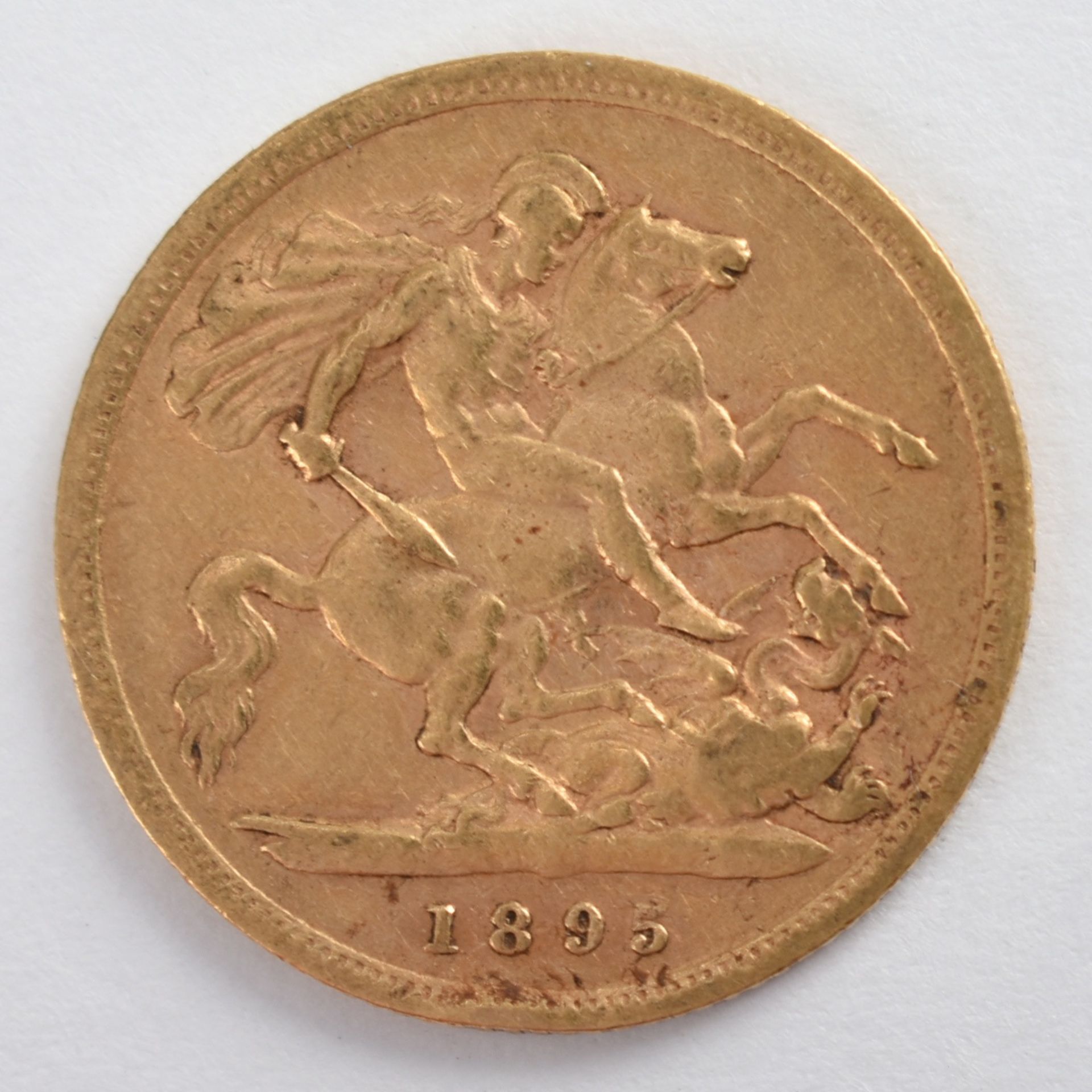 Goldmünze Großbritannien 1895 1/2 Sovereign - 1/2 Pfund in Gold, 3,994 g, 916/1000, D ca. 19,3 mm, - Bild 2 aus 3