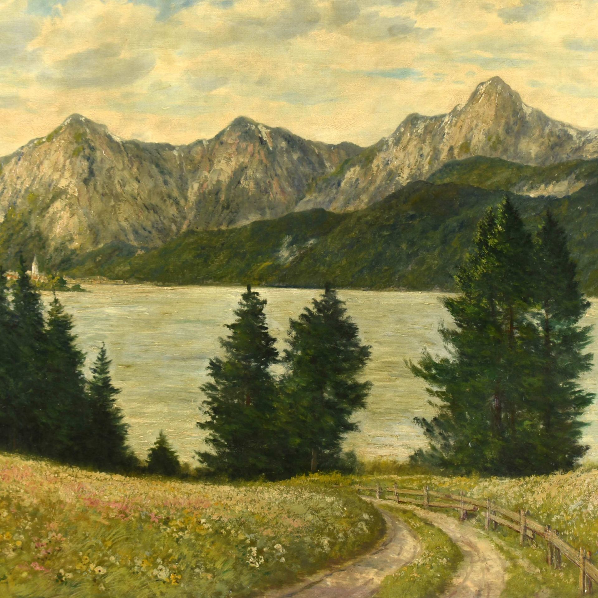 Vanek, J. Öl/Lwd., Alpenlandschaft mit See, links unten signiert, ungerahmt, ca. 70 x 100 cm