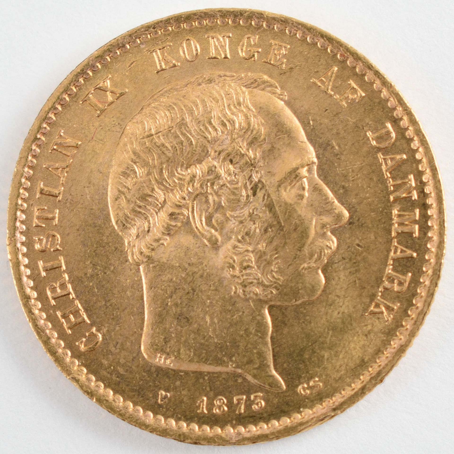 Goldmünze Dänemark 1873 20 Kroner in Gold, 900/1000, 8,96 g, av. Christian IX. König von Dänemark, - Bild 3 aus 3