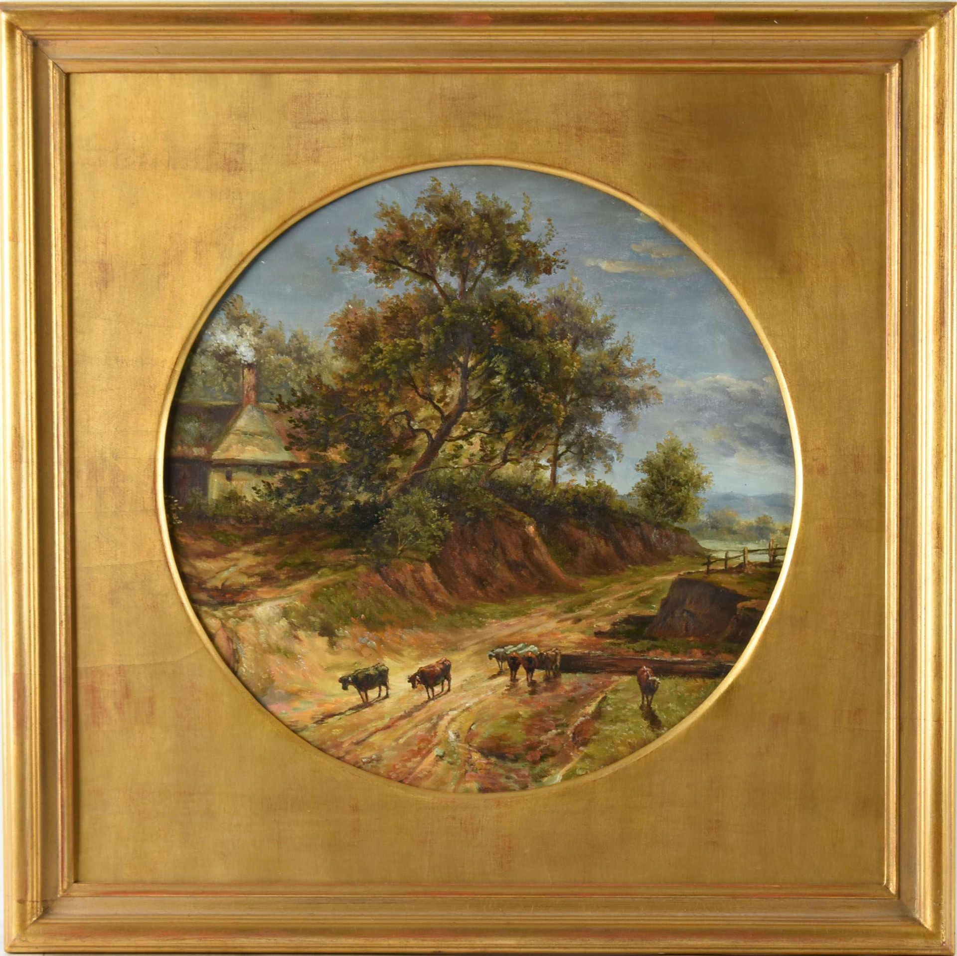 Engsbach, M. Öl/Lwd. auf Holz kaschiert, Landschaft mit Weg und Rindern, rückseitig Künstlerhinweis, - Bild 3 aus 3