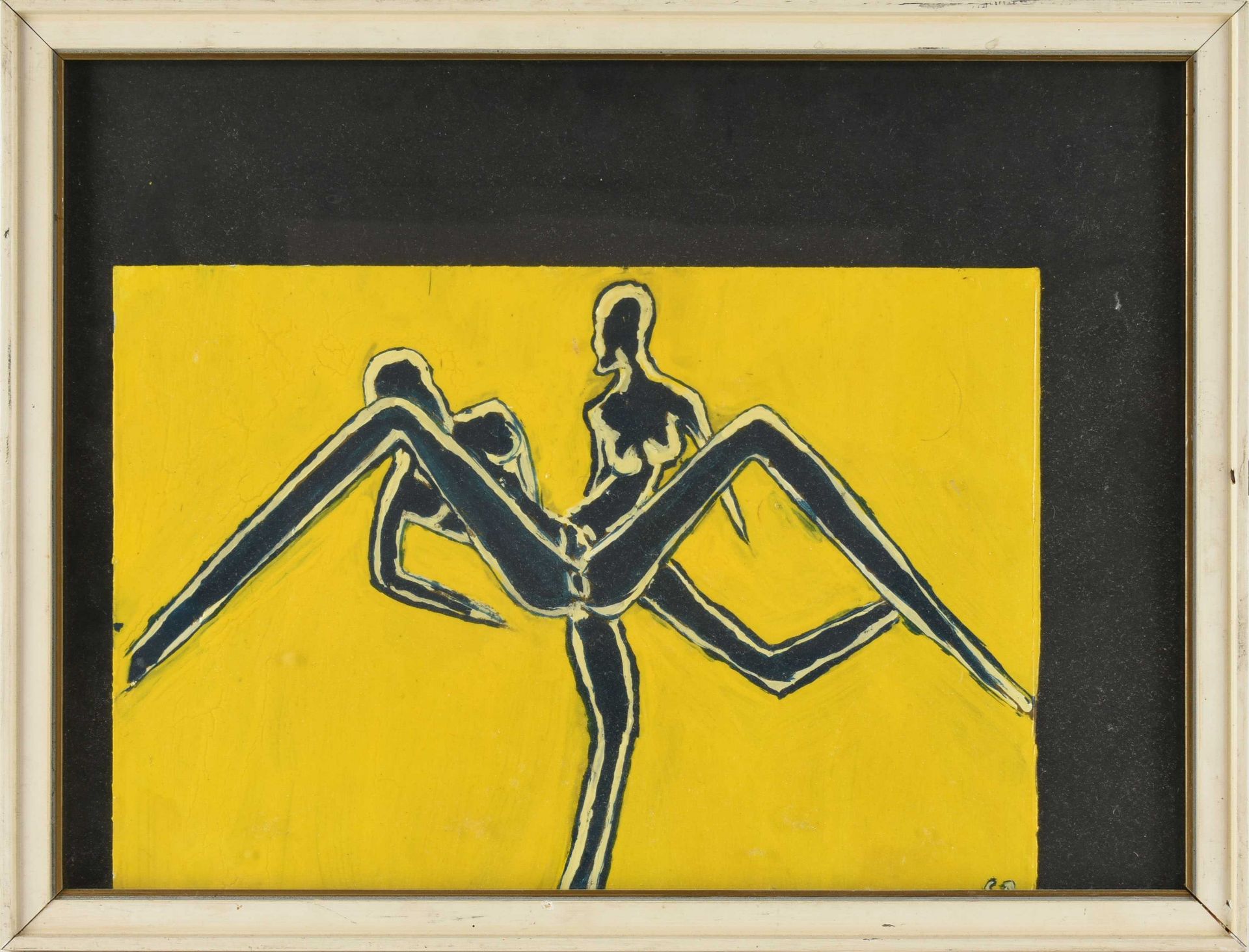 Monogrammiert hochglänzende Lackfarben auf Karton, Paar in erotischer Pose, vor leuchtend gelben - Bild 3 aus 4