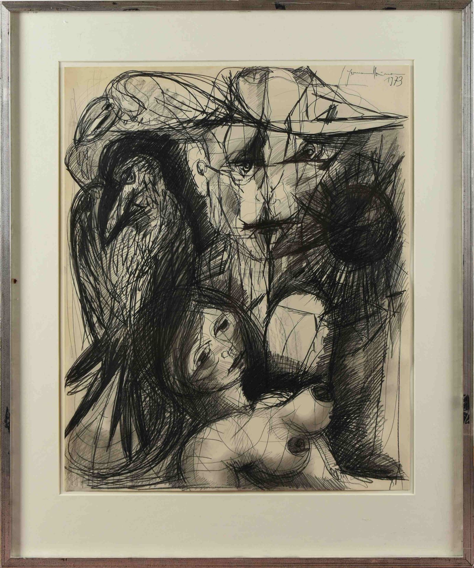 Naumann, Hermann (1930 Kötzschenbroda - lebt in Dittersbach) Zeichnung, "Paar", rechts oben signiert - Bild 3 aus 4