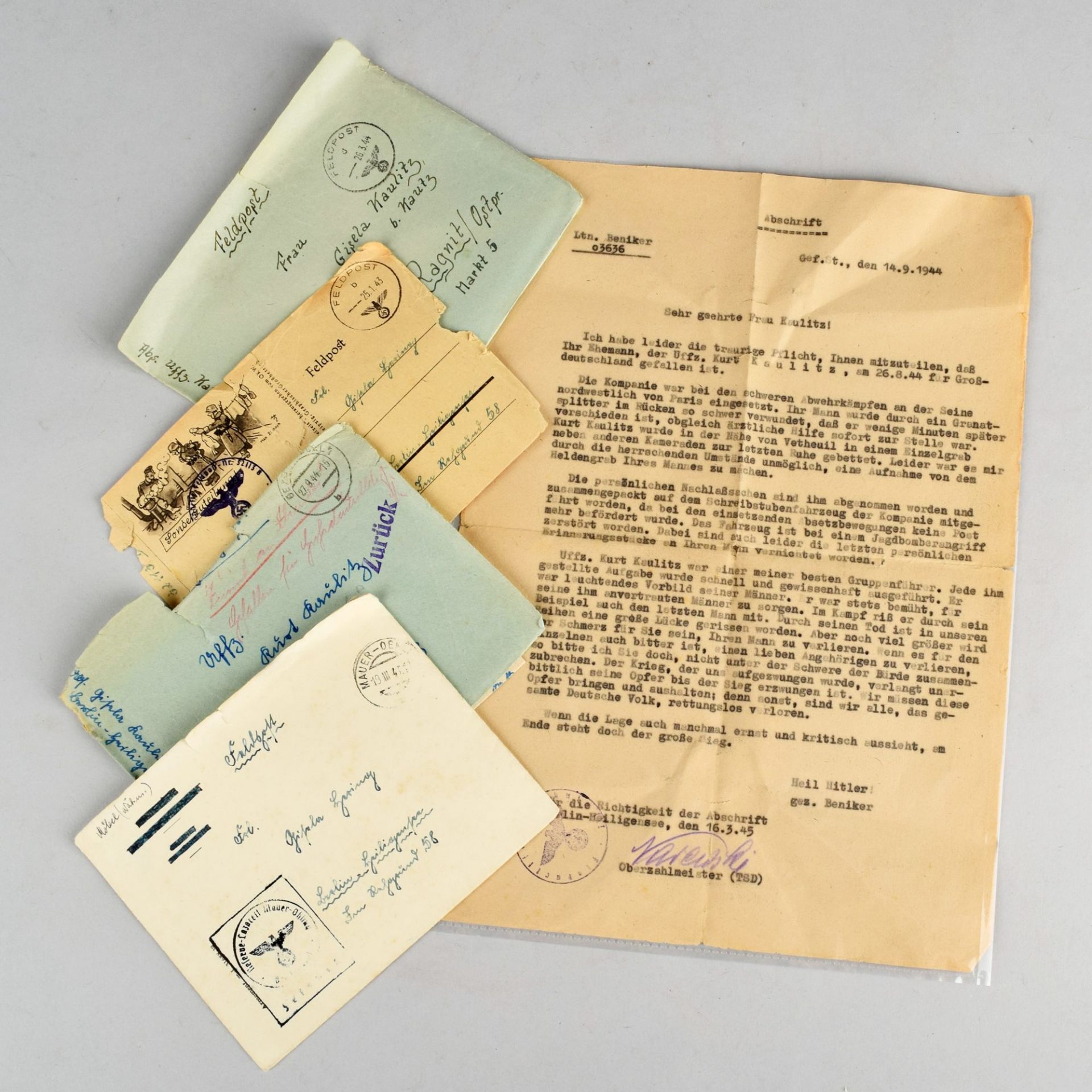 Nachlass Feldpost III. Reich umfangreicher Nachlass Feldpostbriefe eines Unteroffiziers, gefallen am - Bild 2 aus 2